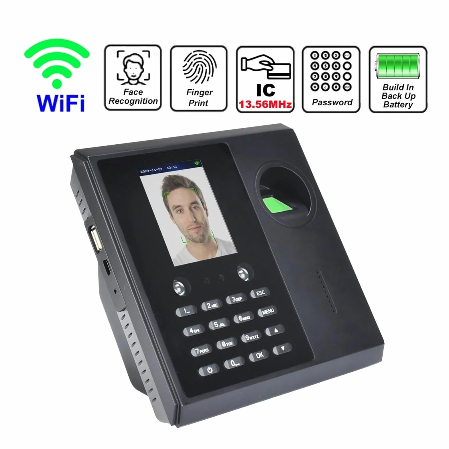 WiFi 2000mAh Battery Face Time and Attendance Machine System Fingerprint Employee Electronic Time Clock Management System (Color : CF16-IC, Size : English)