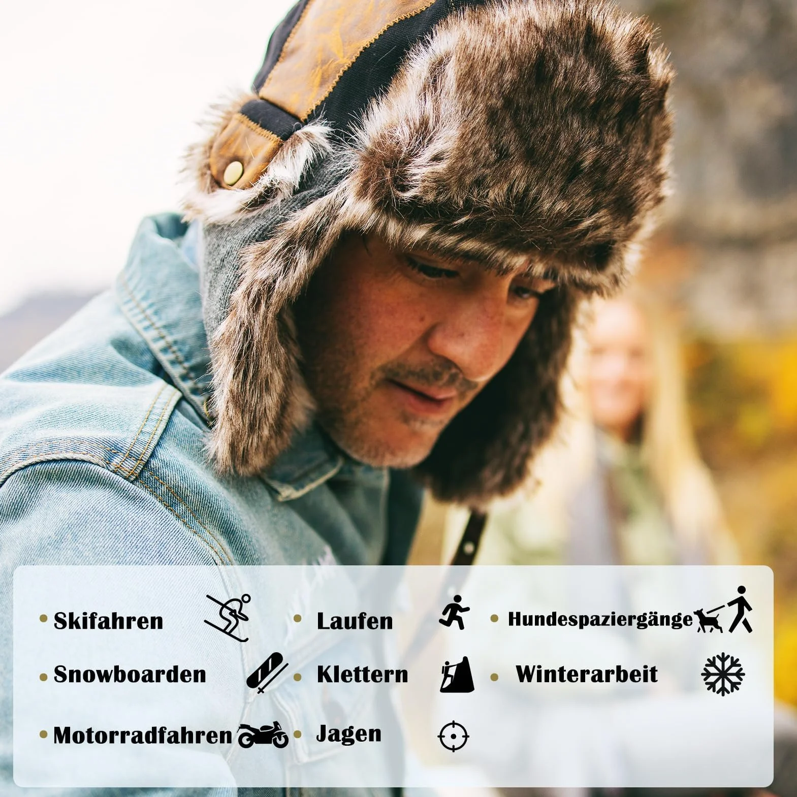 Comhats Ciepła bawełniana czapka z trapperem, unisex, czapka lotnicza, futrzana, dla dorosłych