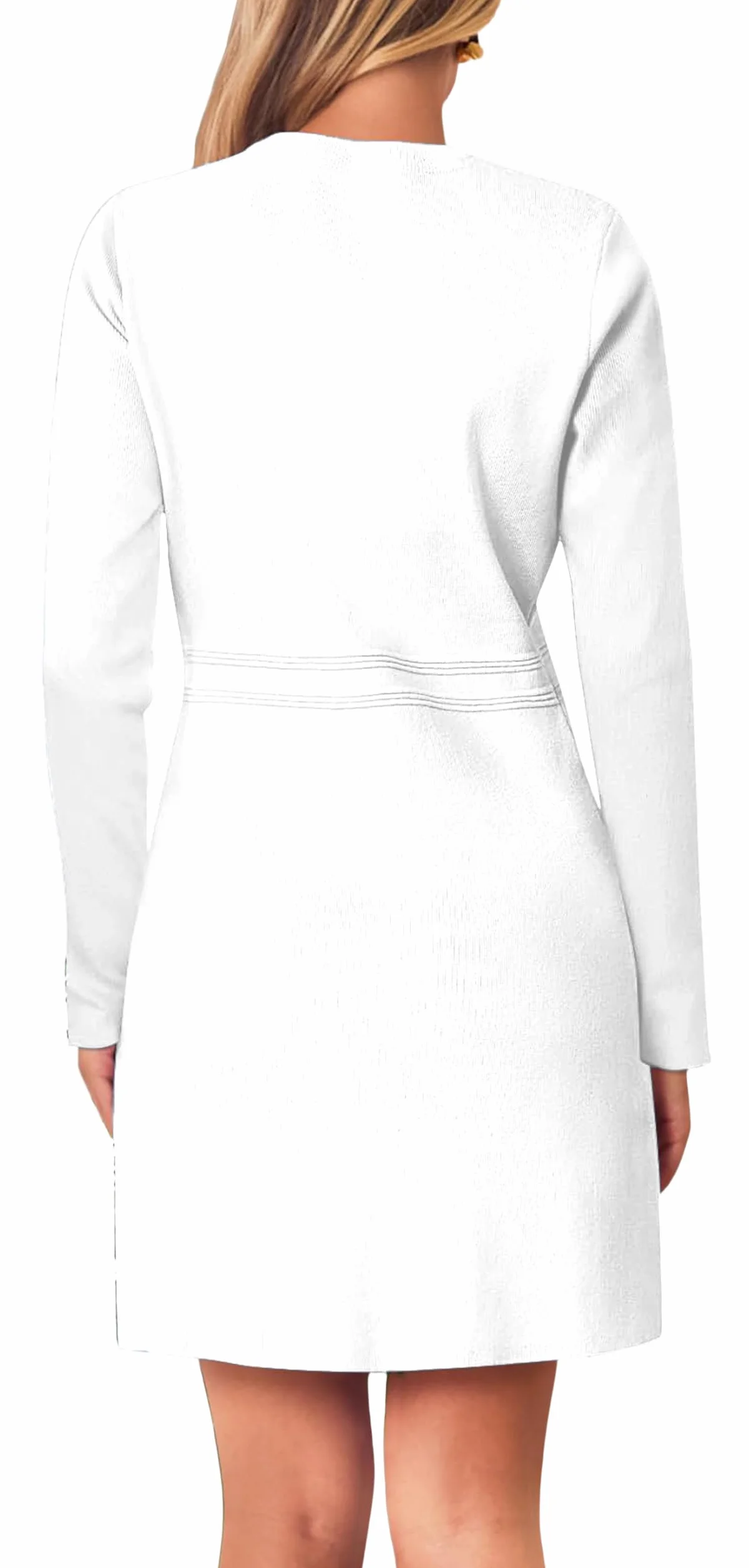 ELFIN Elegancka sukienka z dzianiny, styl vintage, guziki, biznesowa, na imprezę, okrągły dekolt, długi rękaw, dzianina, linia A, mini sukienka