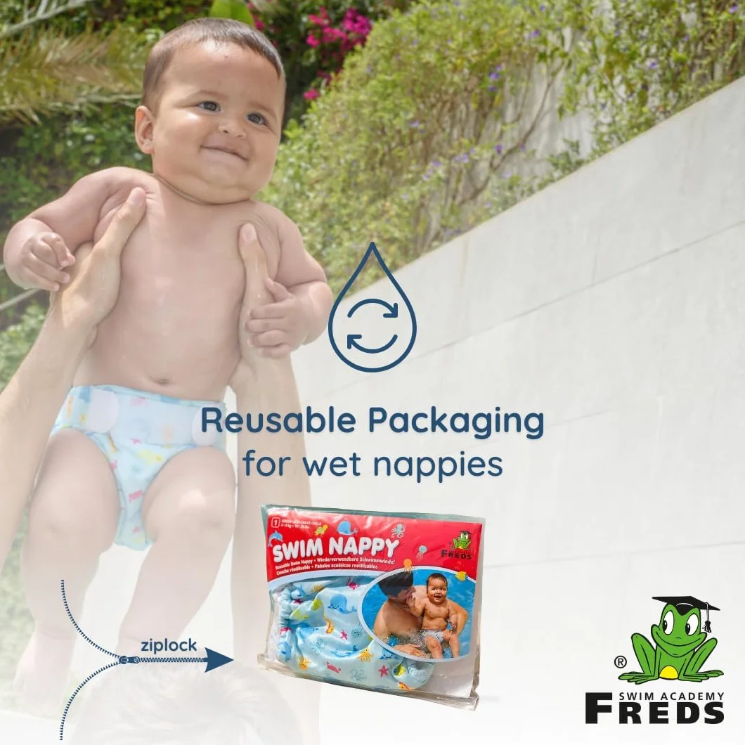 FREDS SWIM ACADEMY Pieluchy do pływania wielokrotnego użytku – Swim Nappy z zapięciem na rzepy, spodnie do pływania dla niemowląt z miękkiego materiału, regulowane i łatwe zakładanie (niebieskie, 1)