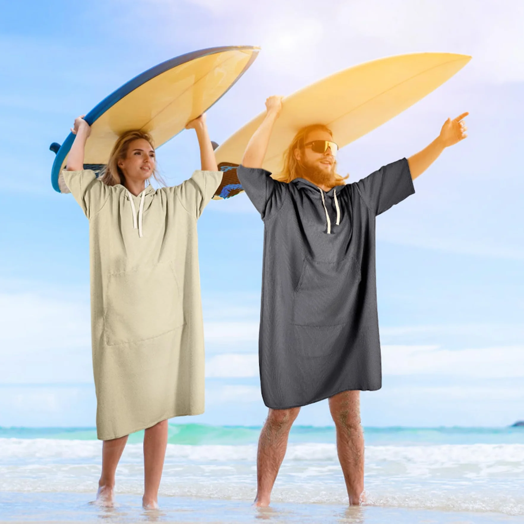Ponczo surferskie unisex z ręcznikowej bawełnianej tkaniny frotte, szlafrok do przebierania, do pływania, na plażę, rozmiary dla dorosłych