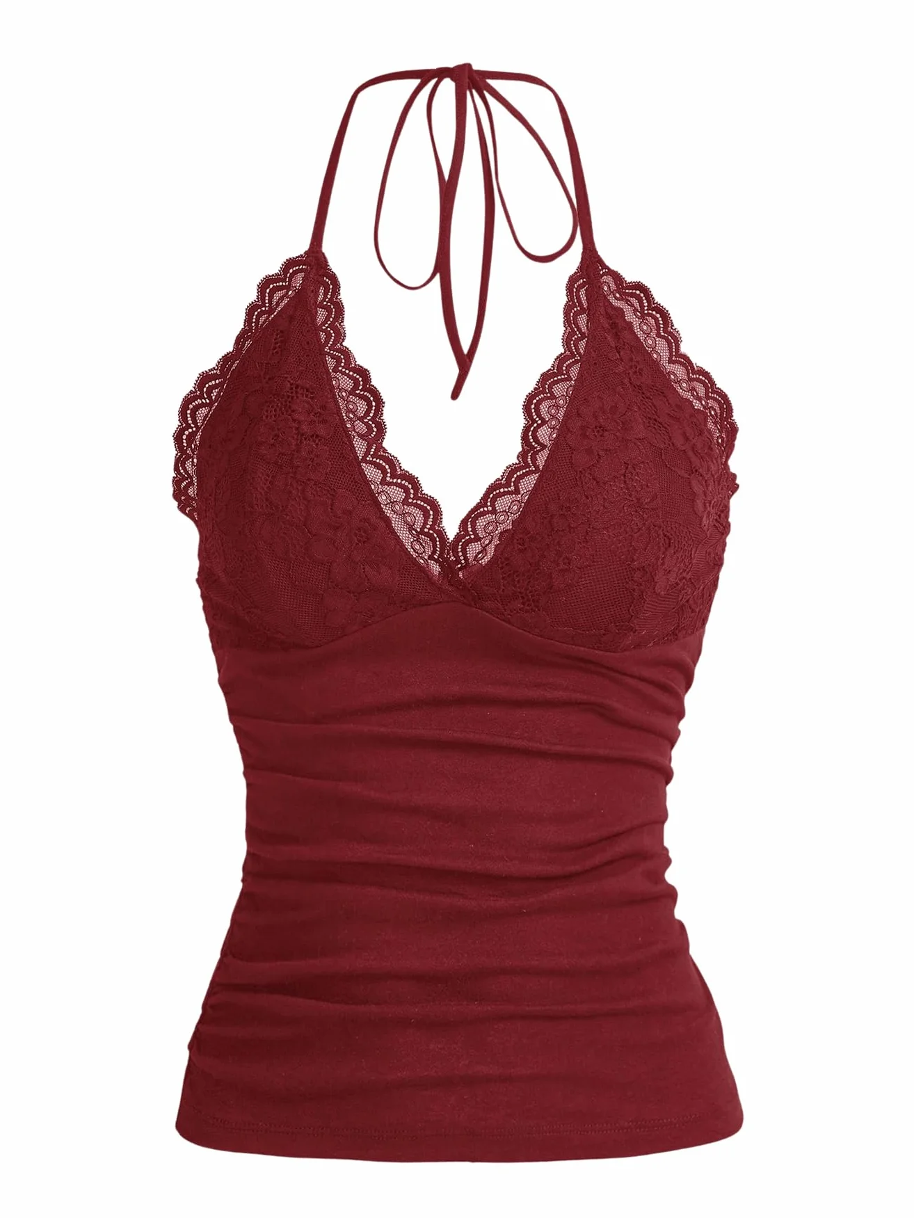 GORGLITTER Damski top Y2k Camisole na ramiączkach Crop Top wiązany na szyi top top z kontrastową koronką