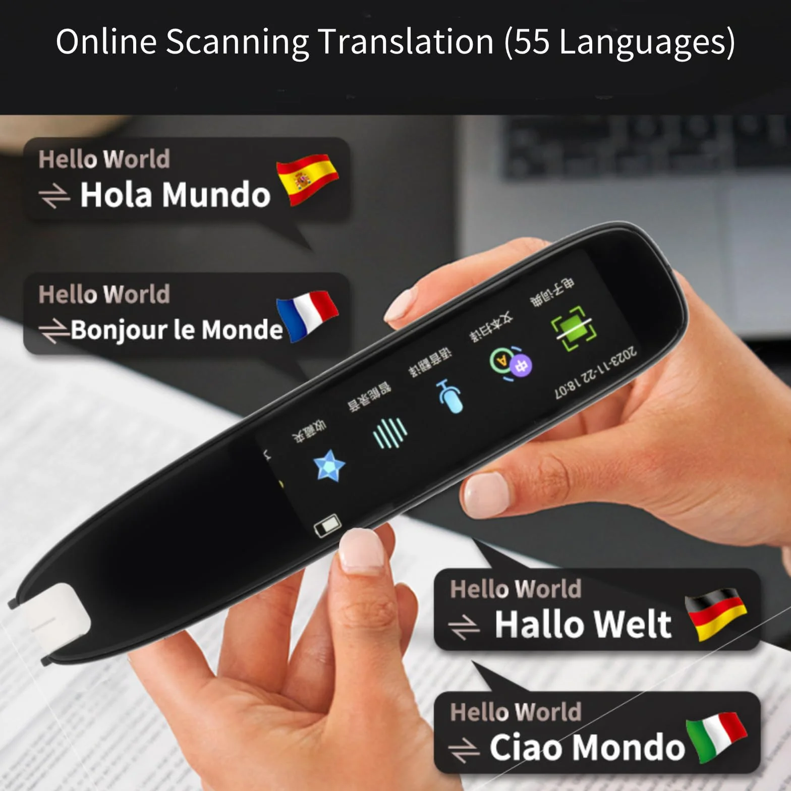 Pióro Słownikowe Smart Scan, Skaner tłumaczeń, Czytnik Pióra, Cyfrowe Urządzenie do Zamiany Tekstu na mowę OCR z Ekranem Dotykowym, Wbudowane Dwa Mikrofony, Pióro do Tłumaczenia