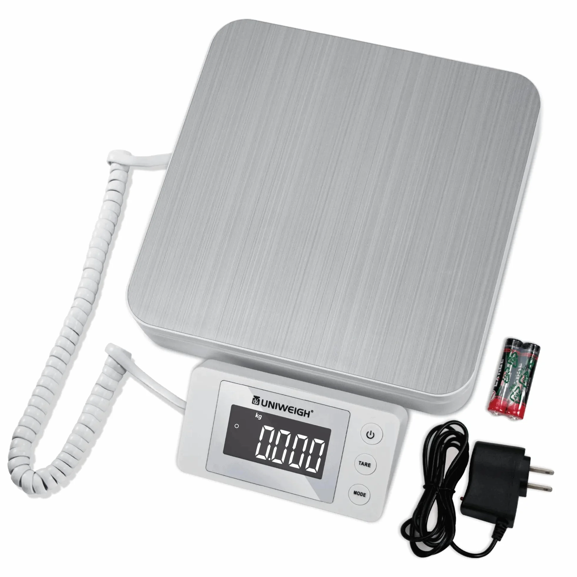 UNIWEIGH Cyfrowa Waga Pocztowa Do Przesyłek 88 lb/0,1 oz, Z Tarą i Wyświetlaczem LCD, Do Paczek i Małych Firm, Z Kablem USB i 2 Bateriami AAA
