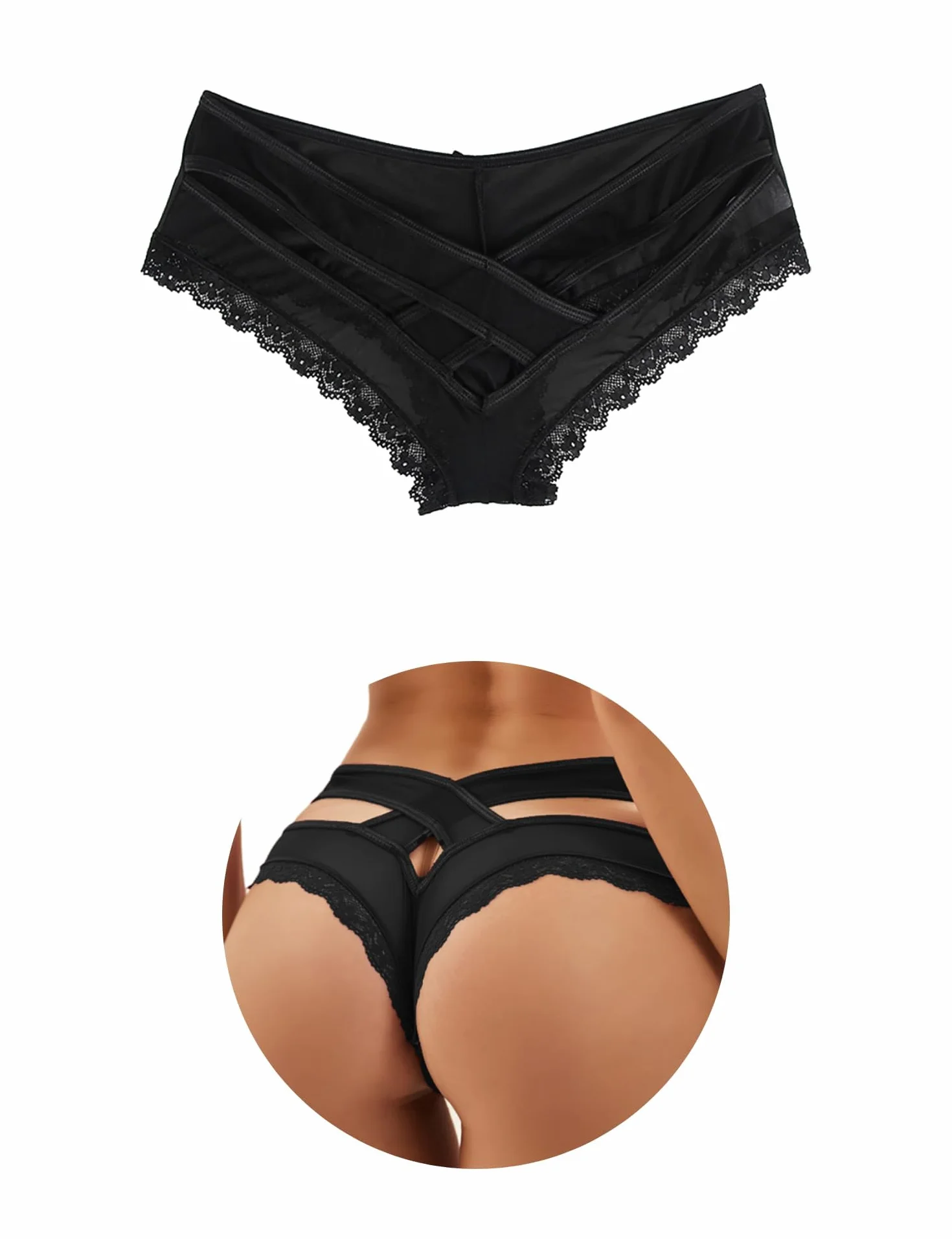 ohmydear Seksowne stringi stringi damskie seksowne szykowne koronkowe stringi figi damskie skrzyżowane wydrążone bawełniane krocze XS-4XL przezroczyste majtki stringi i stringi bielizna majtki