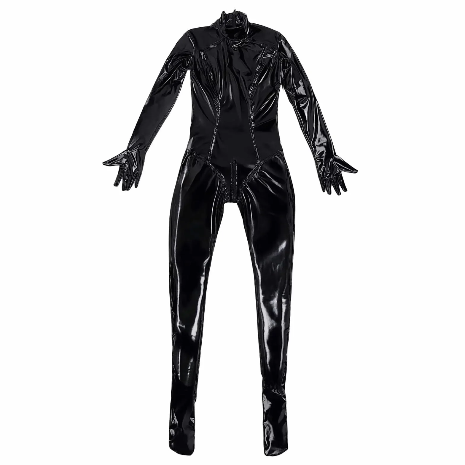 Body z PVC, lateksowe kombinezony, błyszczące, wyglądające na mokre, z długim rękawem i zamkiem błyskawicznym z przodu, trykot Unitard