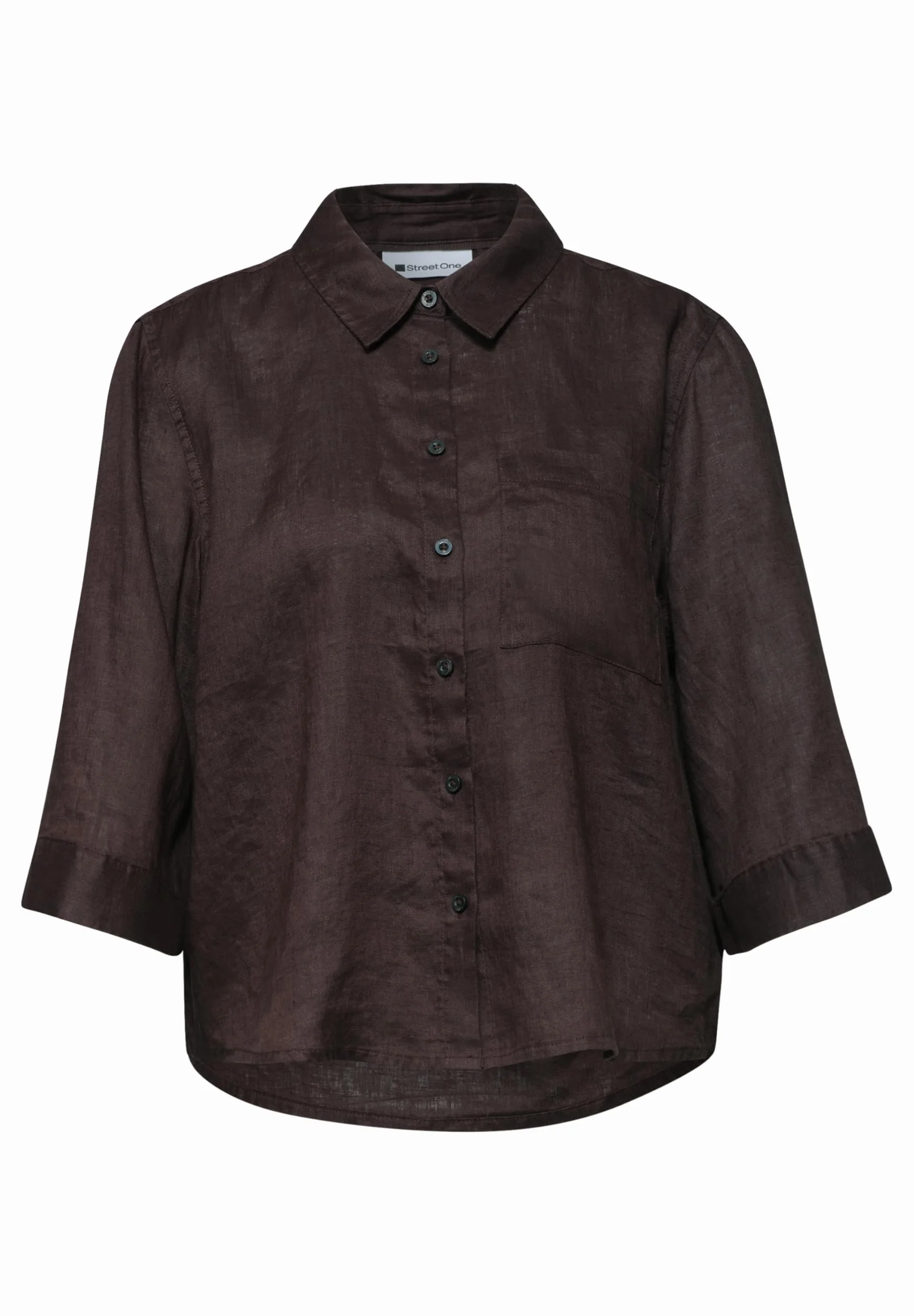 Street One Lniana bluzka z kieszenią na piersi Espresso Brown 40
