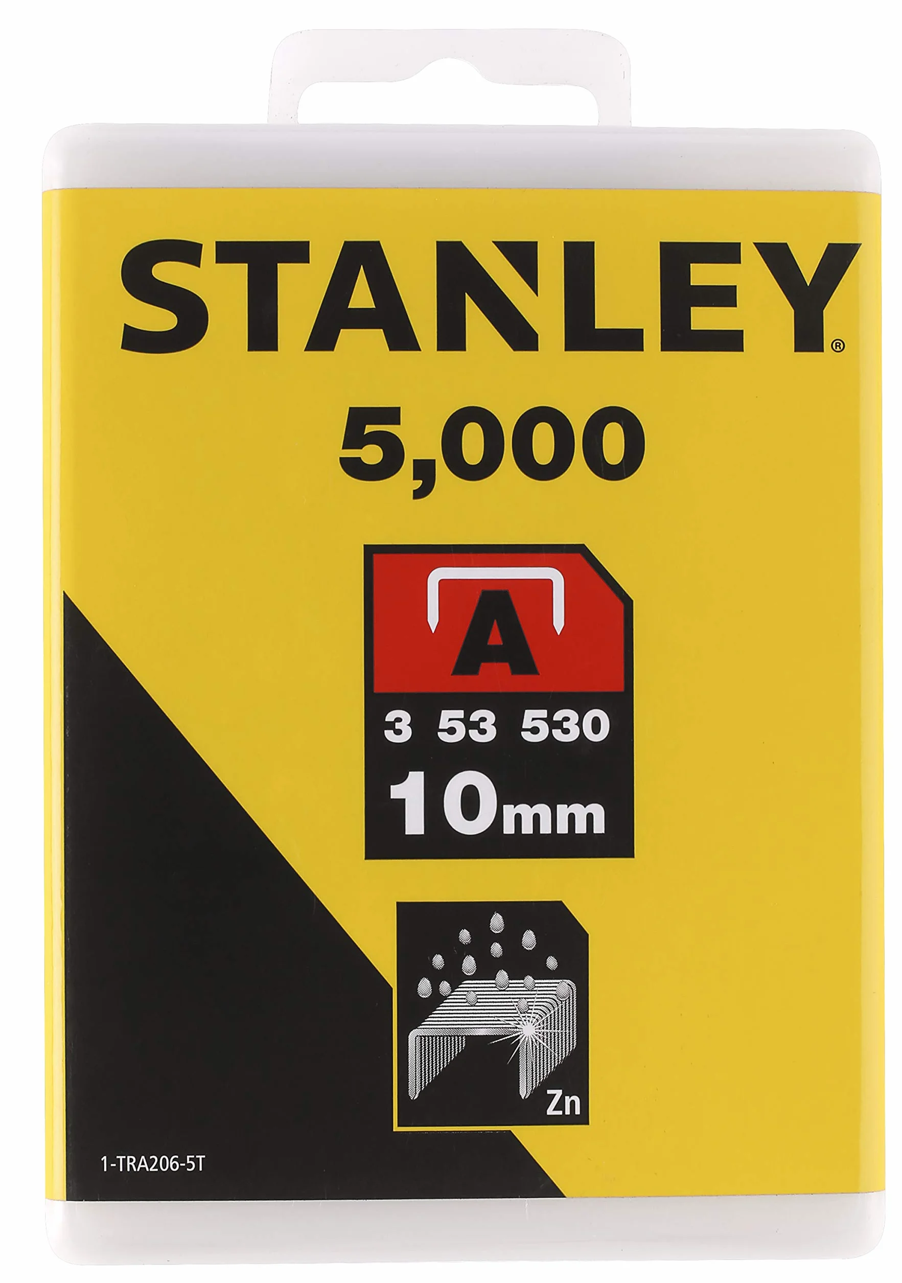 Stanley Zszywki typu A (10 mm, zszywki z drutu okrągłego do zszywacza elektrycznego i ręcznego typu A) 5000 sztuk, 1-TRA206-5T, srebrne