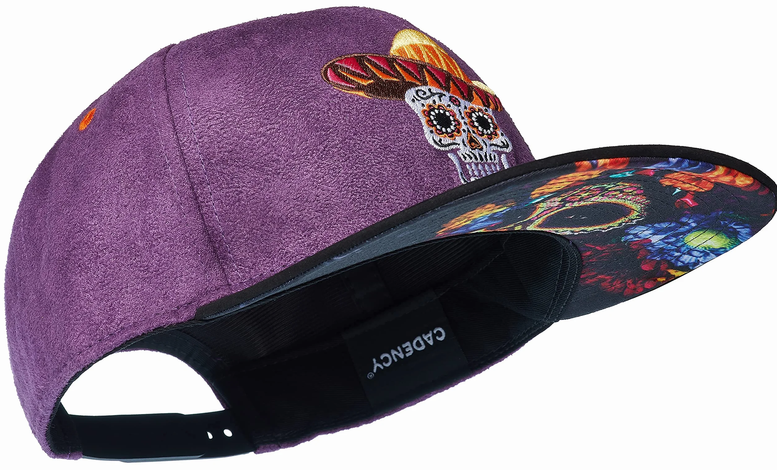 Cadency® czapka Snapback Mexican Skull, zamszowa, unisex, regulowany rozmiar, liliowy, jeden rozmiar