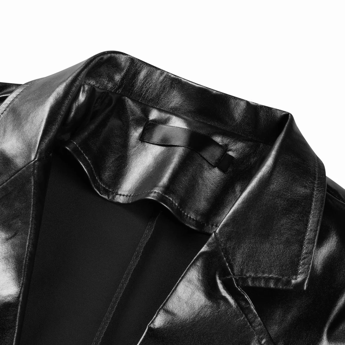 Allthemen Męskie błyszczące 2-częściowe garnitury slim fit 1 guzik smoking garnitury codzienna kurtka spodnie na wesele