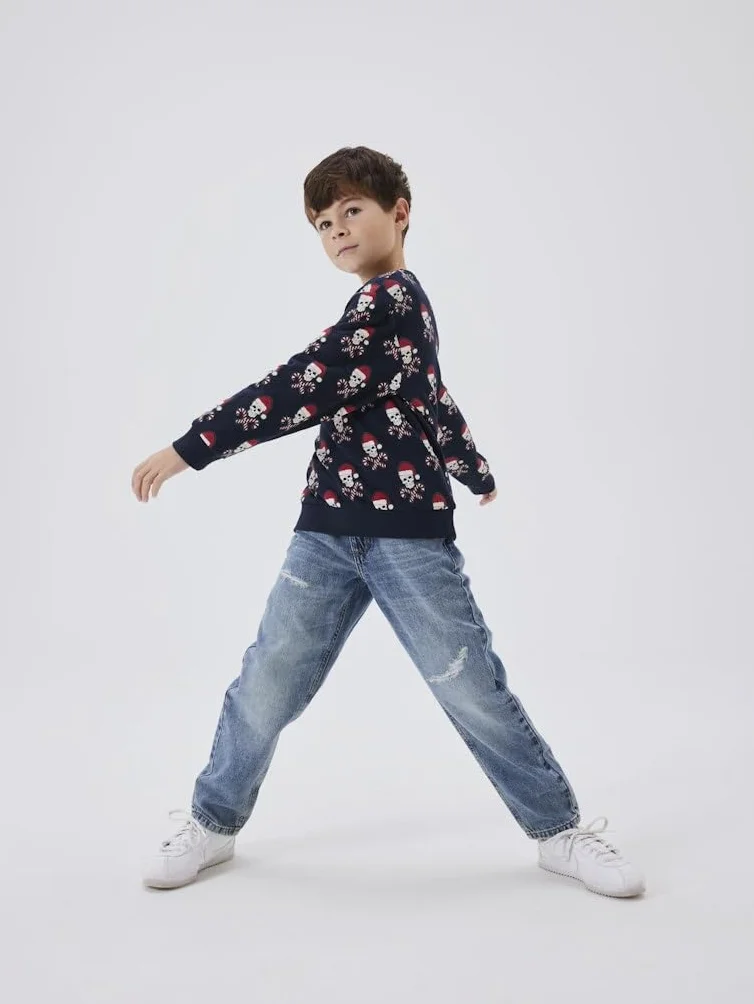 NAME IT Boy bluza bożonarodzeniowa, Dark Sapphire, 134-140