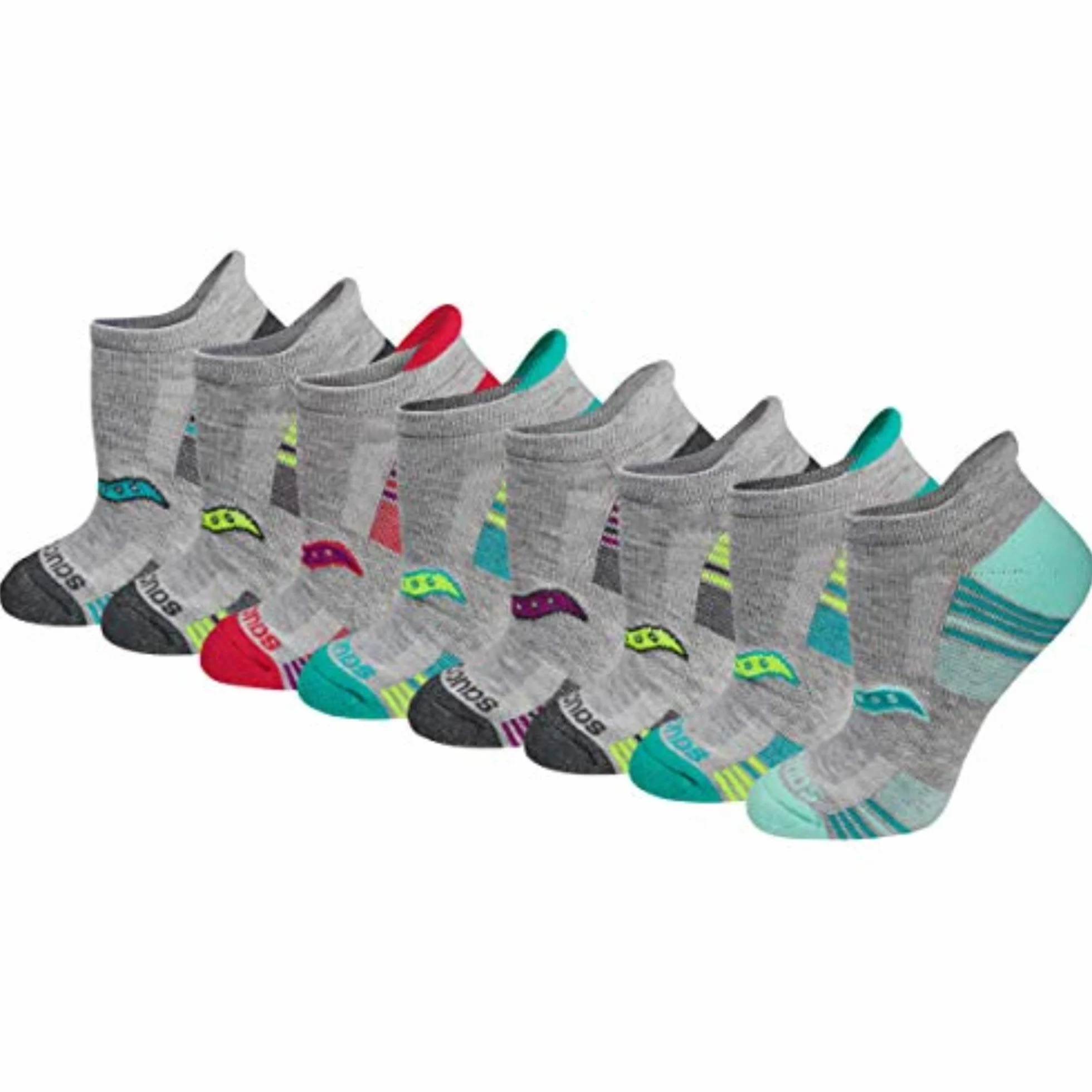 Saucony Damskie skarpety sportowe Rundry Performance Heel Tab Athletic Socks, dostępne w rozmiarach S-L (8, 16, 24 pary), Szary różne (8 par), Medium