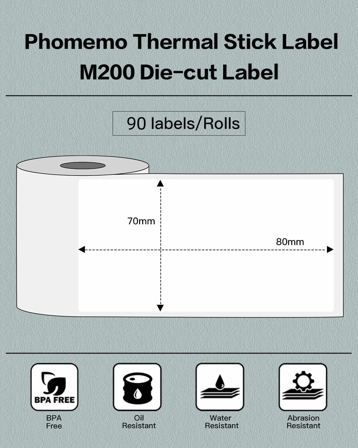 Memoking Białe etykiety termiczne kompatybilne z drukarkami etykiet M200, M220, M221 Bluetooth, 70 mm x 80 mm (2 3/4 "x 3 1/8"), 90 etykiet na rolce, na adres/kod kreskowy