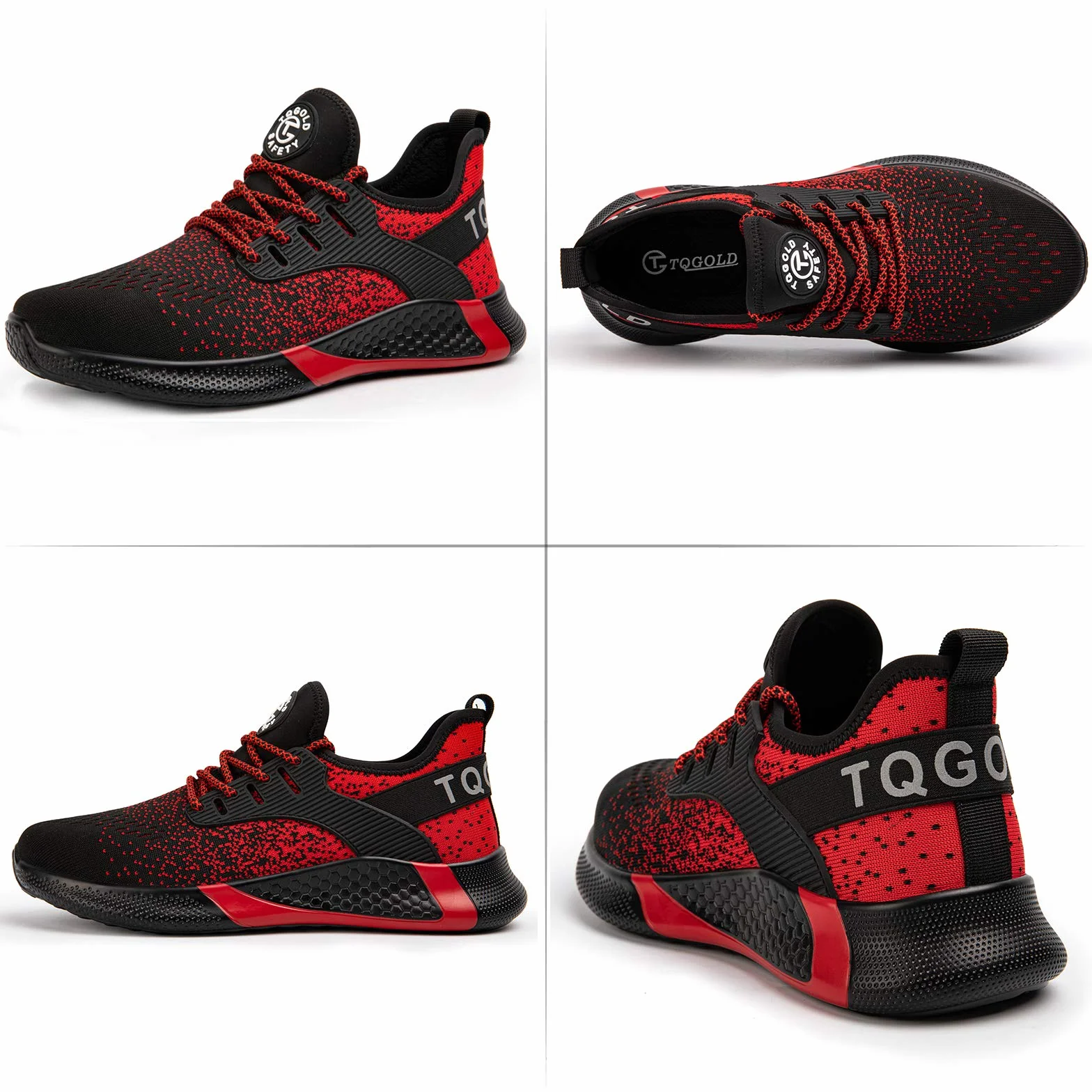 AONETIGER Buty ochronne dla mężczyzn i kobiet, lekkie buty robocze, stalowy nosek, sportowe, oddychające, antypoślizgowe, 8195 czerwony, 42 EU