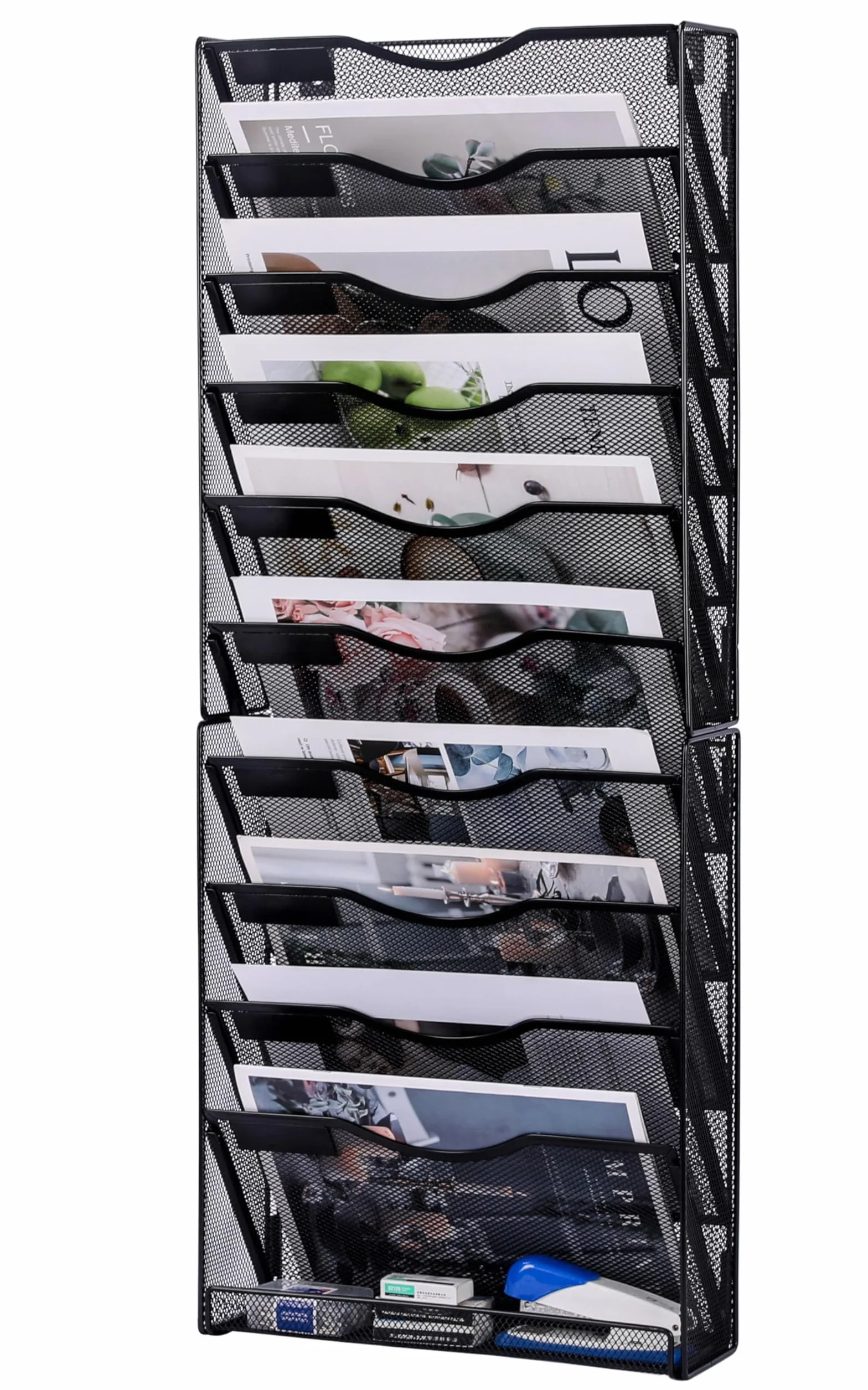Wiszący ścienny uchwyt na dokumenty, 10-poziomowy organizator na biurko, na tacę, papier, dokumenty, czasopisma, stojak do przechowywania do biura, domu, szkoły