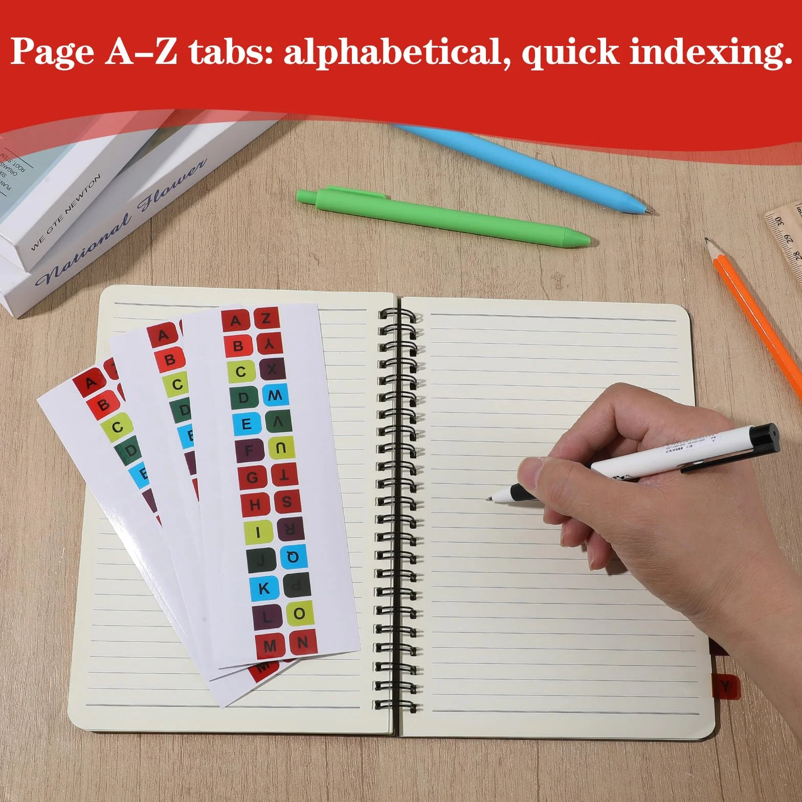 20 arkuszy samoprzylepnych zakładek do notebooków, samoprzylepne zakładki alfabetu A-Z, zakładki indeksowe, wielokolorowe zakładki indeksowe alfabetu, samoprzylepne zakładki alfabetyczne do