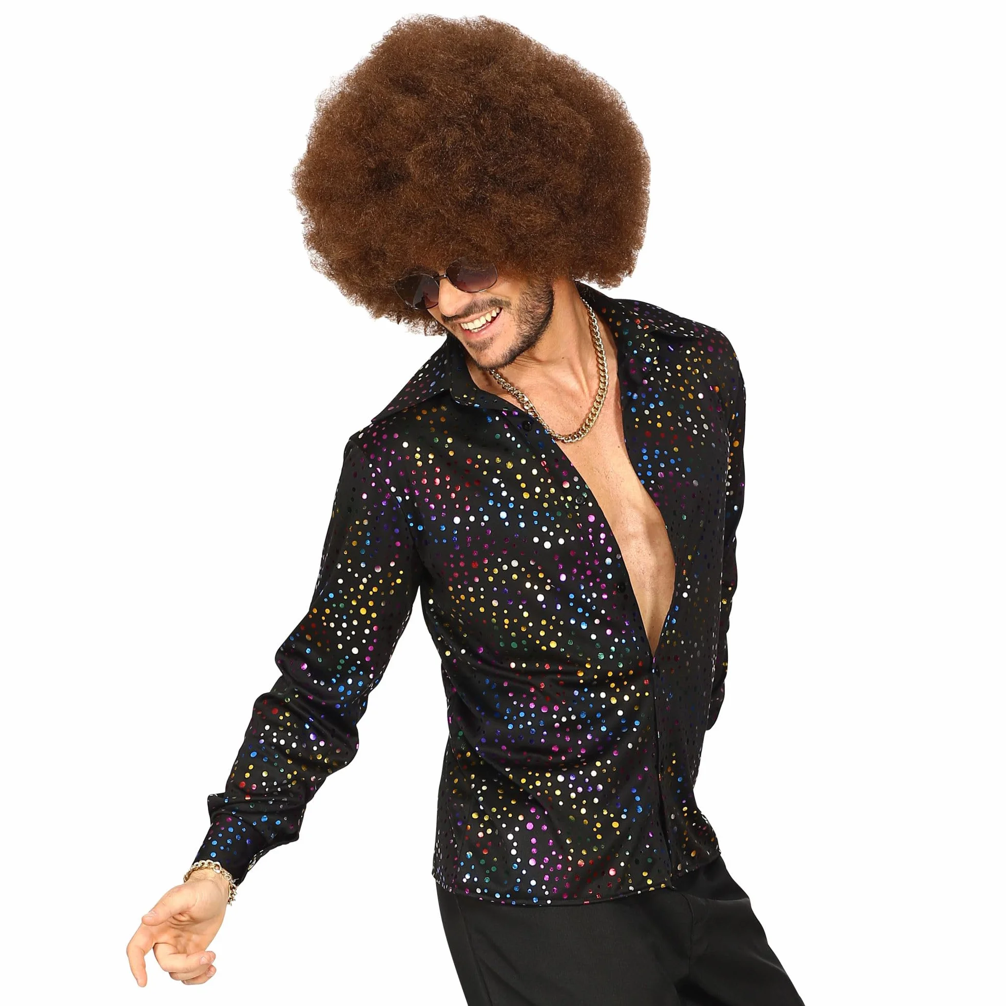 W WIDMANN MILANO Party Fashion – koszula disco dla mężczyzn w stylu lat 70., koszula kostiumowa w stylu retro na karnawał, imprezy tematyczne