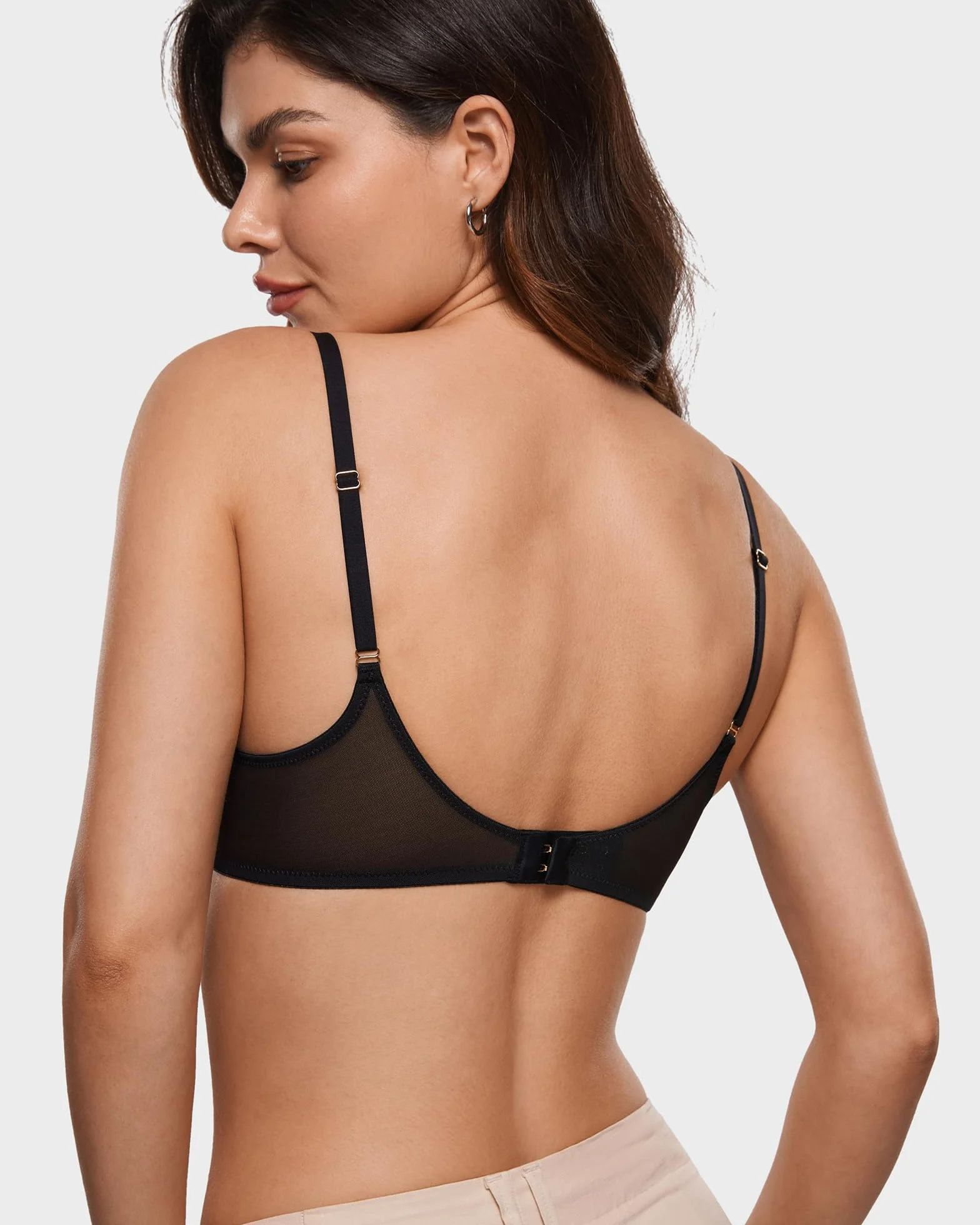 INLYRIC Biustonosz damski Cosnufy Sheer Balconette Demi Unlined Plunge Mesh Transparent Sexy Biustonosze Fiszbiny