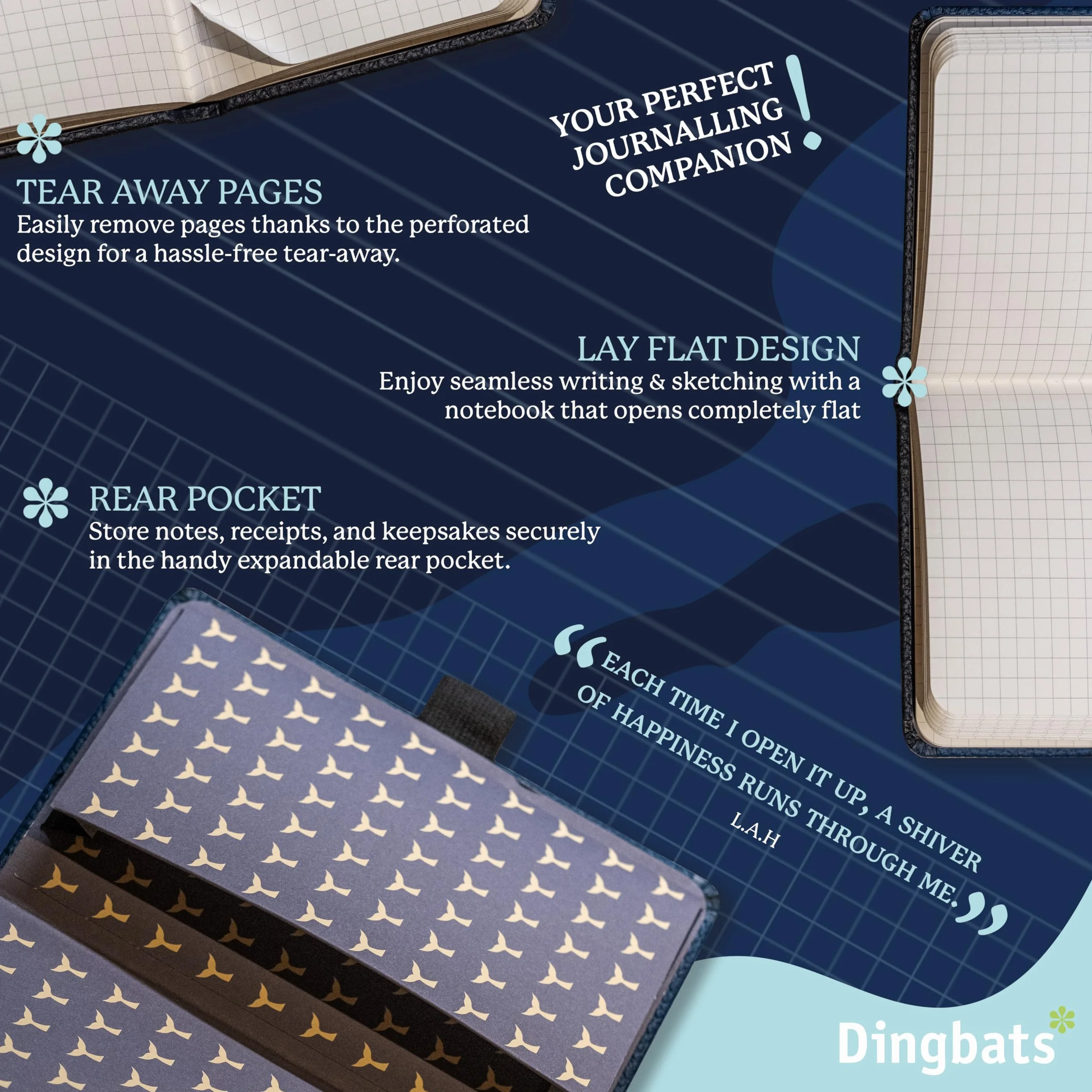 Dingbats* Notitieboekjes - Gelinieerd zaknotitieboek, Blauwe vinvis, A6 - Hardcover - Crème 100gsm inktbestendig papier