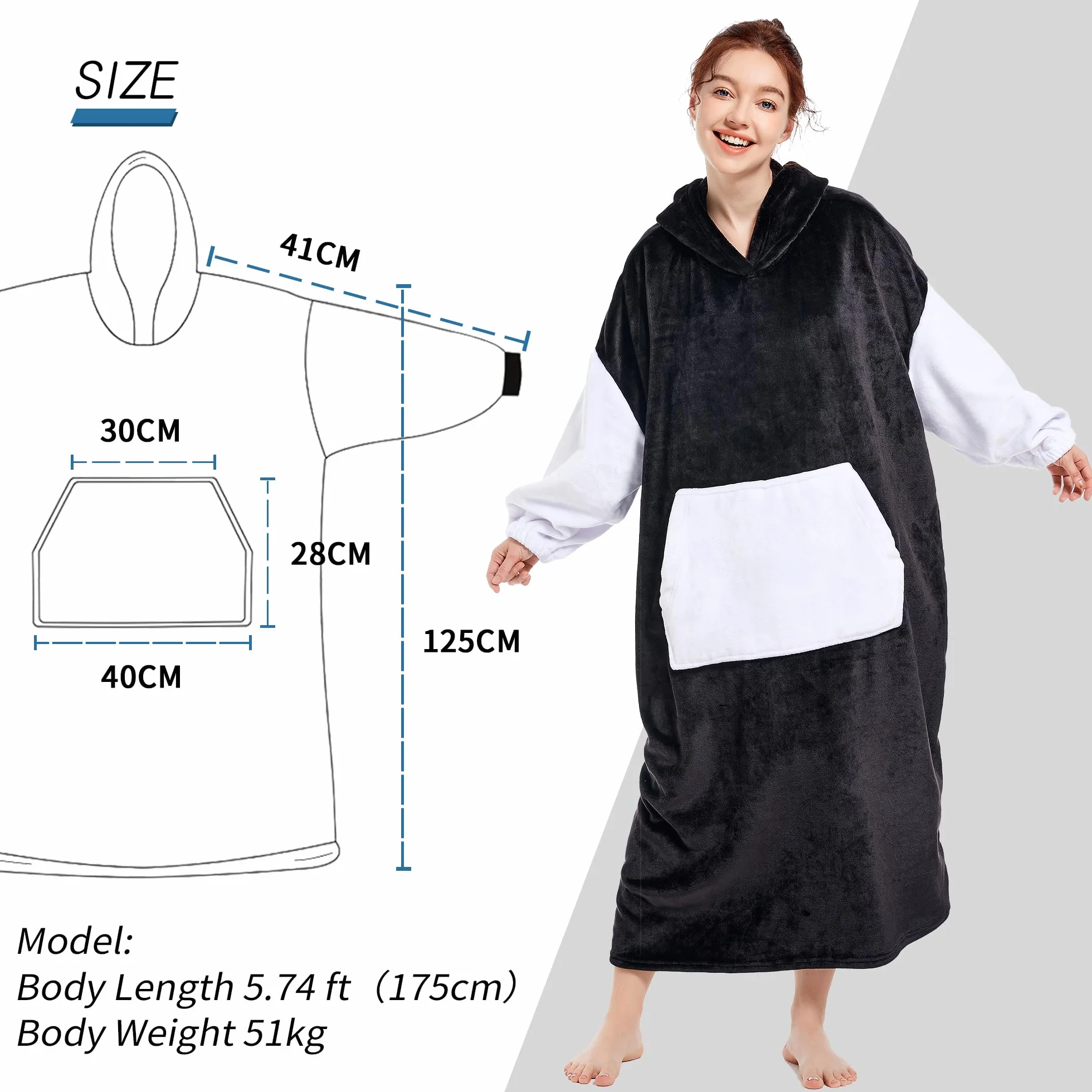 KEECOW Bluza z kapturem, oversizowa, długa, polarowa bluza z kapturem, z dużą kieszenią, ciepła, wygodna, dla kobiet, dziewcząt, dorosłych, mężczyzn, chłopców