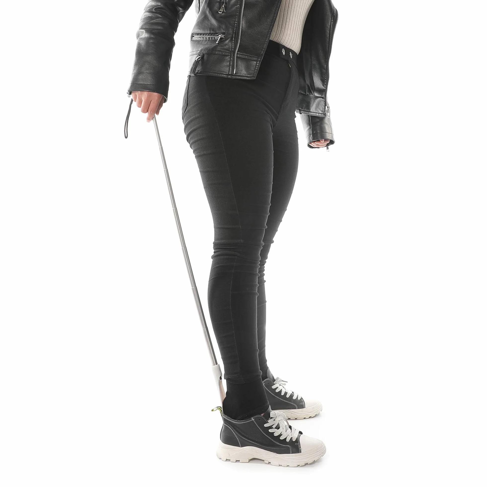 Bardzo długi chowany podnóżek 91,9 cm - regulowany mini biały podnóżek z wygodnym uchwytem