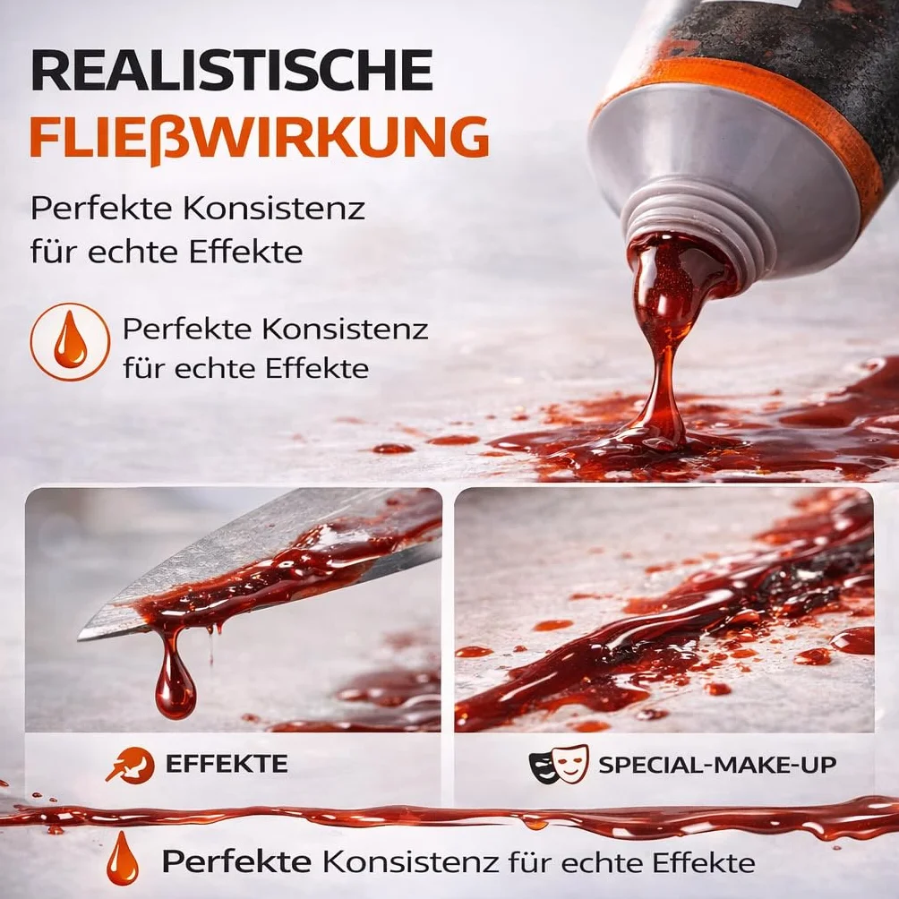 50 ml krwi - zmywalne i łudząco prawdziwe - sztuczna krew do malowania ciała - farba do przebierania - Halloween i karnawał