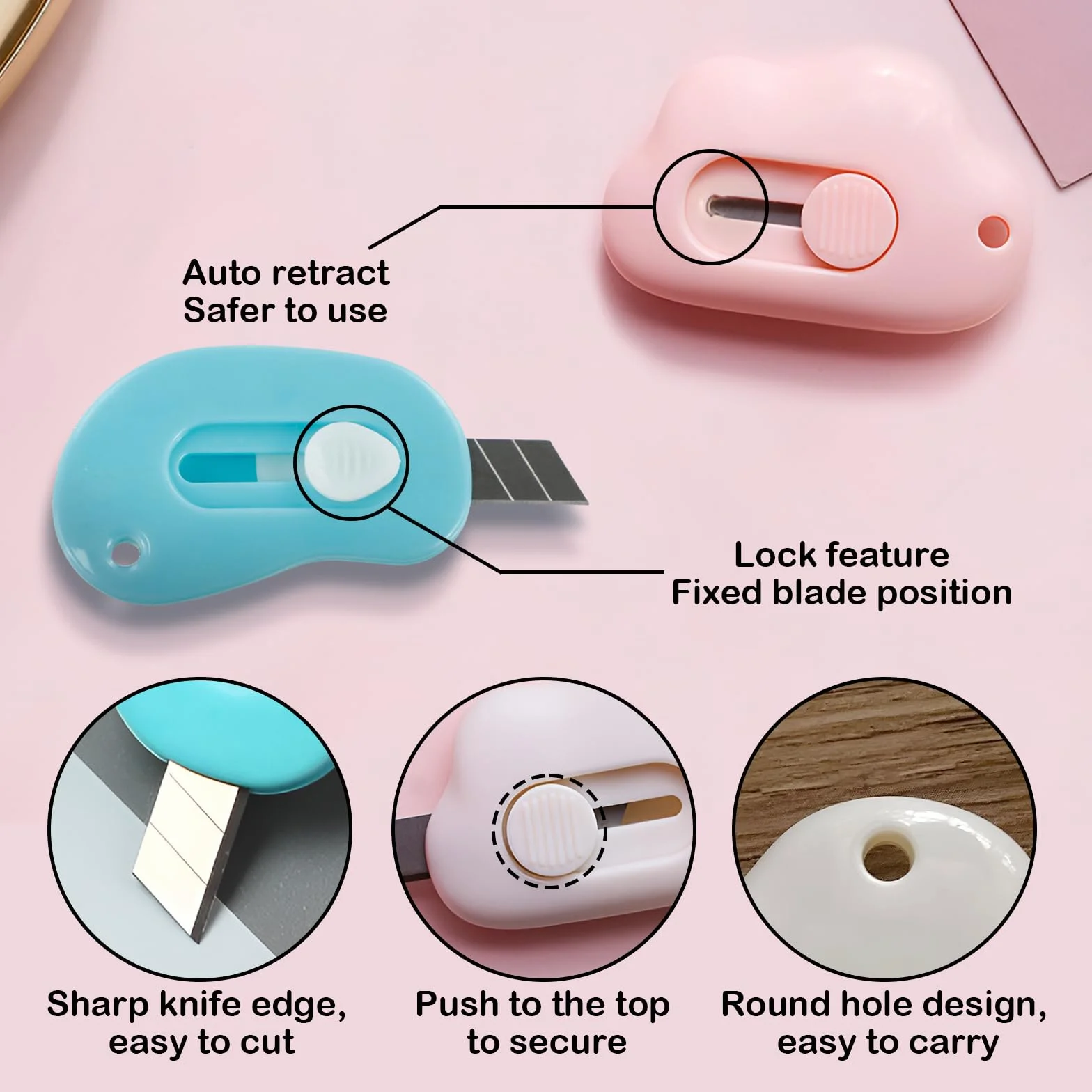 12 częściowy mini otwieracz do pudełek, KUAOOAUK Cute Box Cutter, noże artystyczne Cloud z otworem na brelok do cięcia papieru listowego otwieranie pudełek majsterkowanie rękodzieło biuro szkoła
