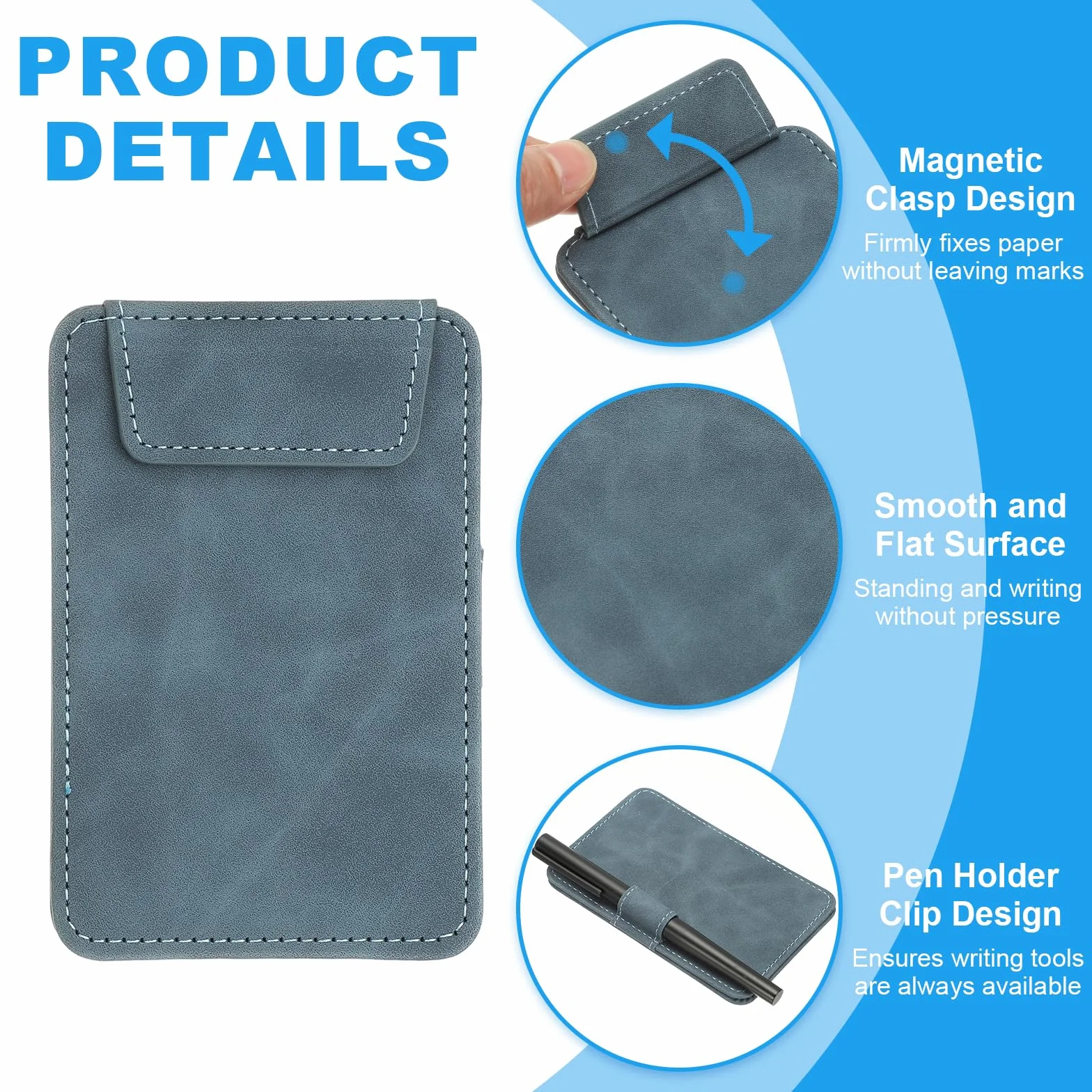 QUARKZMAN 2 szt. Mini Clipboard, 5" x 3" Małe skórzane uchwyty na długopisy, mały rozmiar magnetyczny tablet do pisania do biura, biznesu, restauracji i hoteli (niebieski)