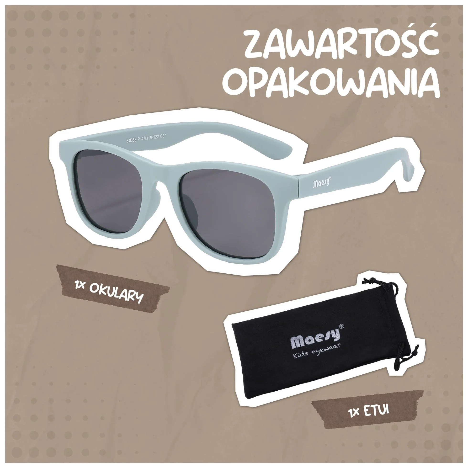 dziecięce okulary przeciwsłoneczne Lino - 3-6 lat - elastyczne, wyginane - ochrona UV400 z polaryzacją - maluchy i przedszkolaki - chłopcy i dziewczynki - kwadratowe