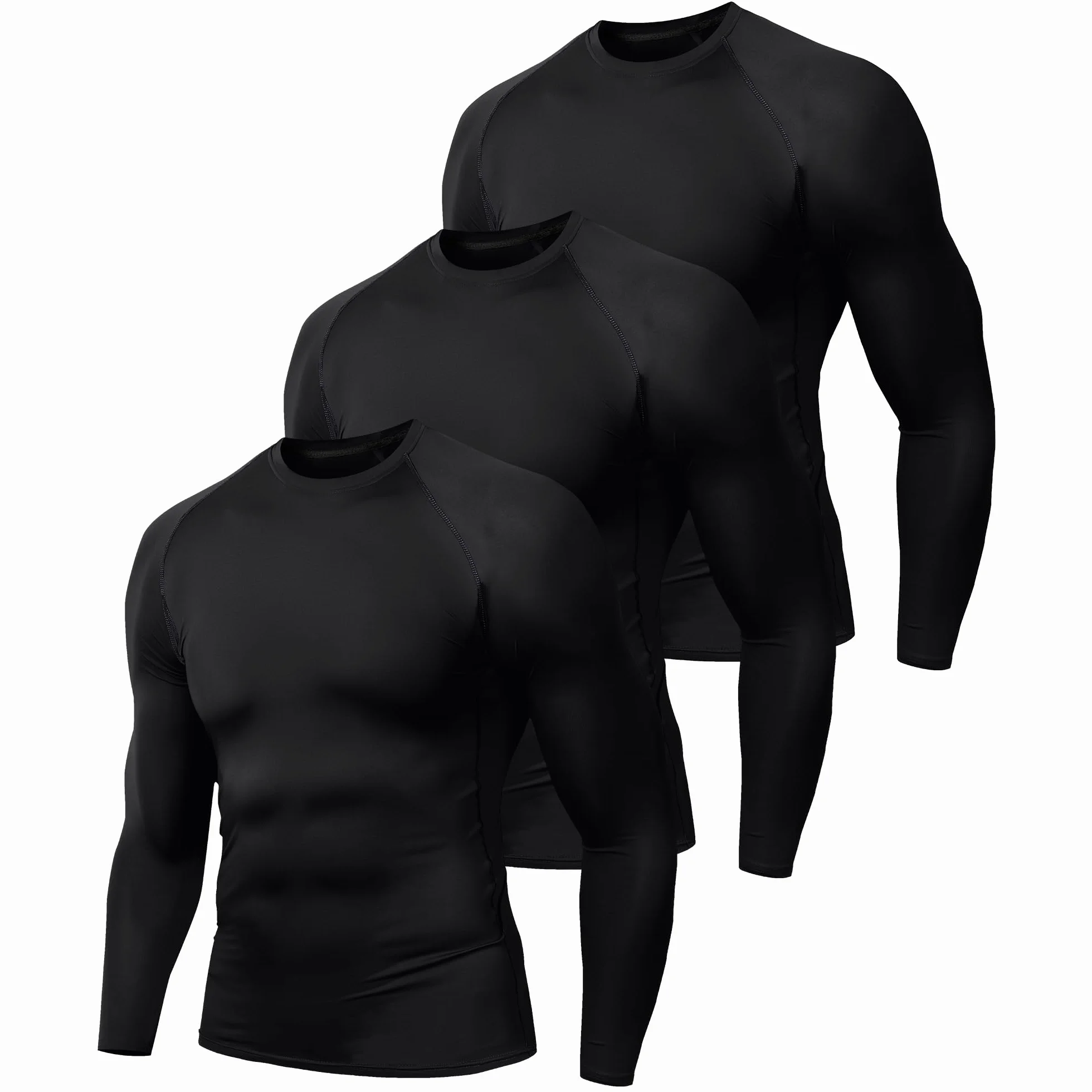Męski T-shirt kompresyjny (2 sztuki) z długim rękawem, stójka, do sportów zimowych, basic