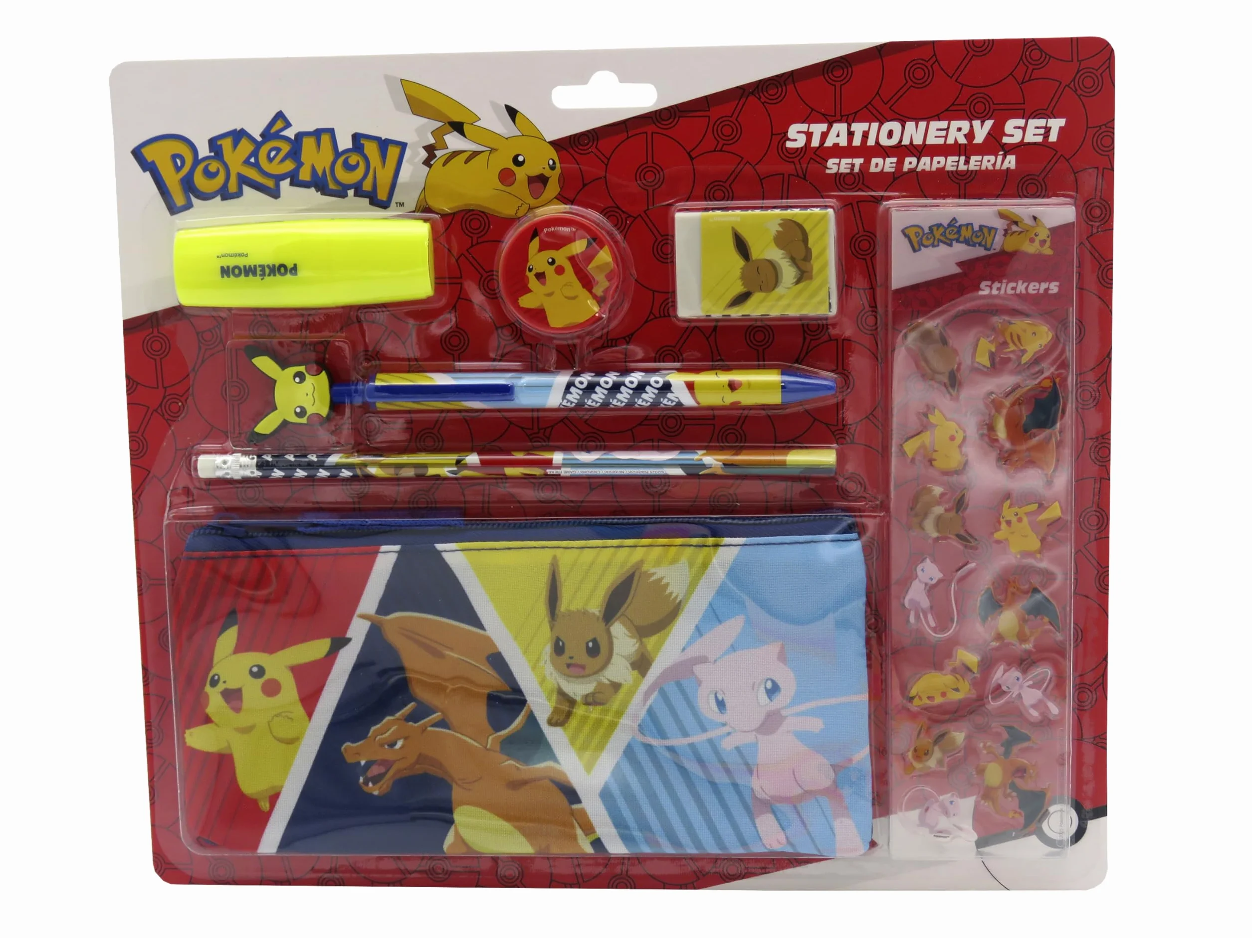 CYPBRANDS Pokemon, zestaw papeterii, piórnik, ołówek, guma, temperówka, długopis, zakreślacz, naklejki, wielokolorowe, oficjalny produkt