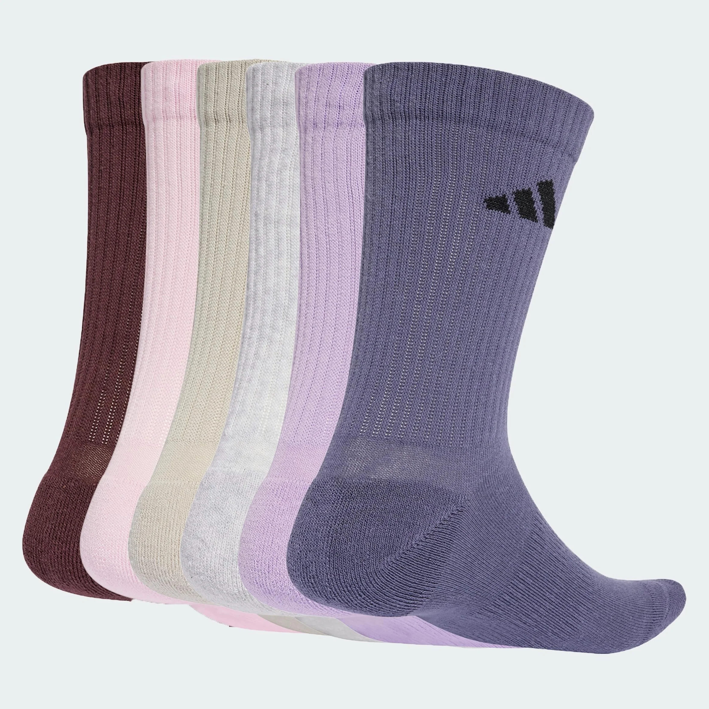 adidas Uniseks CUSHIONED CREW SOCKS 6 PAIR PACK, Aurora Ruby/Preloved Violet/Powder Plum/Light Grey Heather, 8.5-10