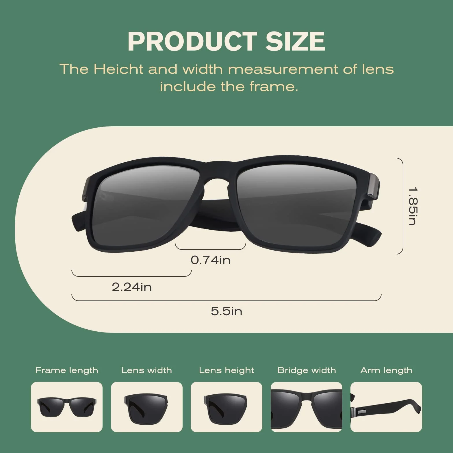 Okulary przeciwsłoneczne Polarized dla mężczyzn i kobiet Ochrona UV400 Klasyczne kwadratowe okulary przeciwsłoneczne Lekka oprawka do jazdy samochodem, wędkowania, podróży, uprawiania sportu