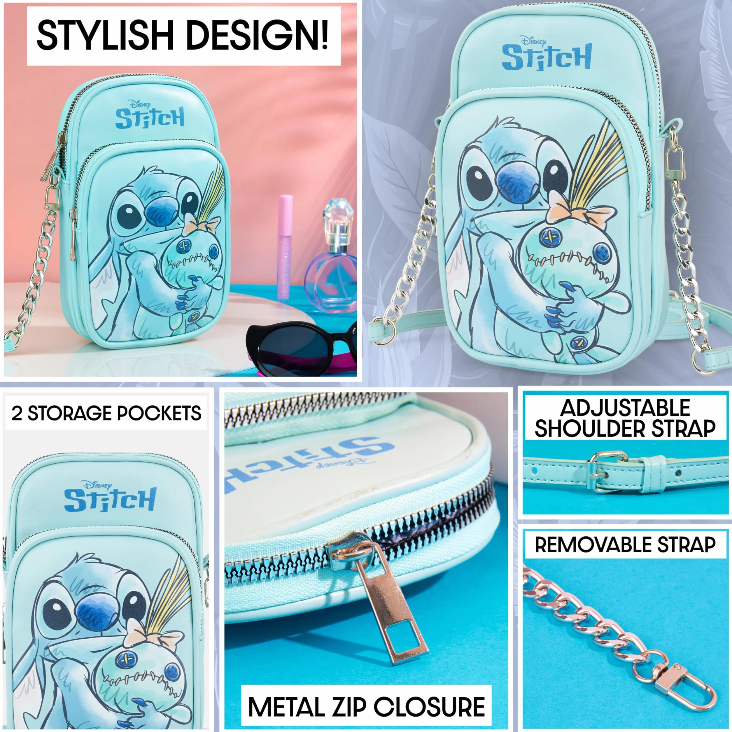 Get Trend Disney Stitch Torebka na ramię na telefon dla dziewcząt, nastolatki, mała torebka na ramię, niezbędne akcesoria podróżne, prezenty dla dziewcząt