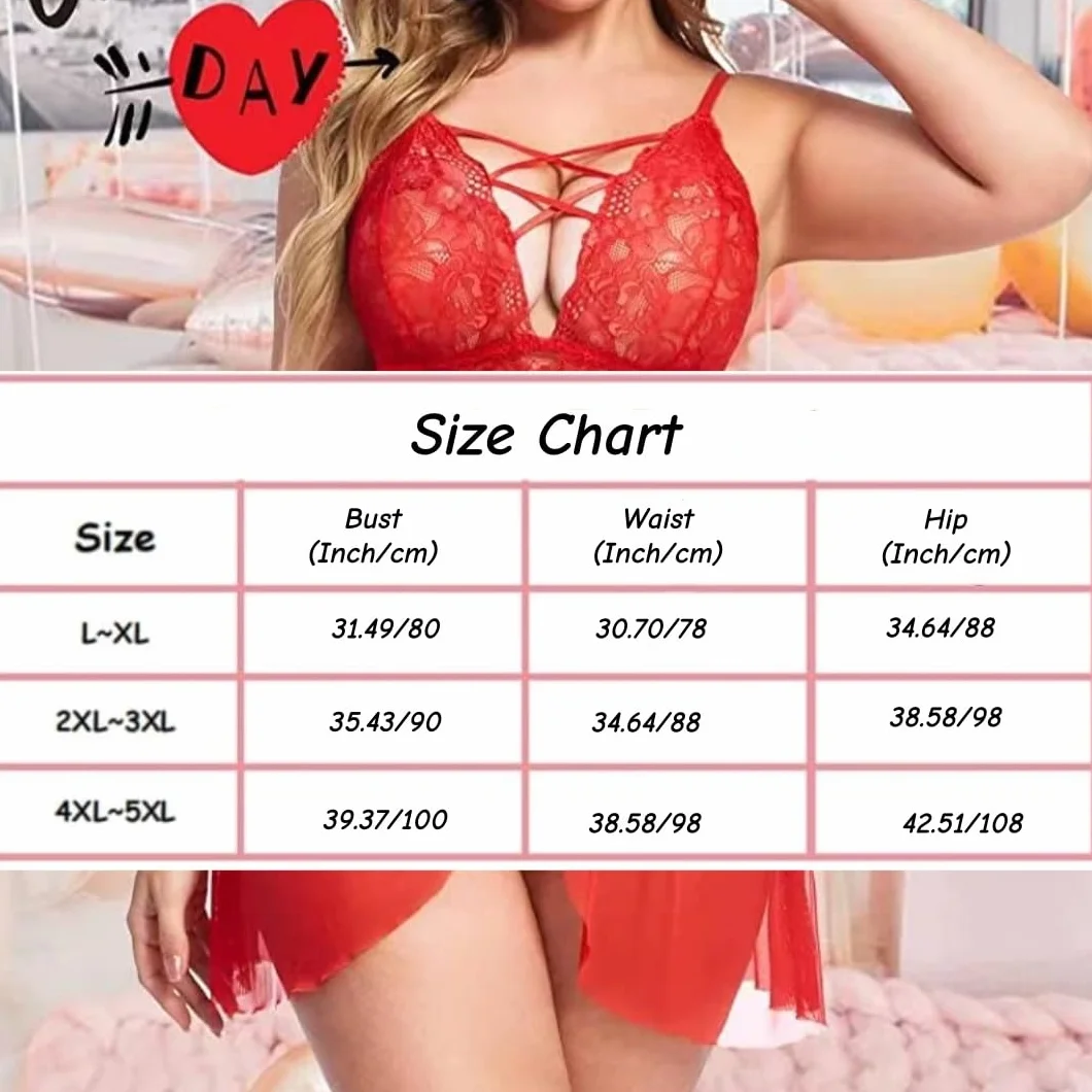 VicSec Plus Size Koronka Babydoll Mesh Chemise Seksowna bielizna nocna Zestaw koronkowy wykończenia Negligee L-5XL