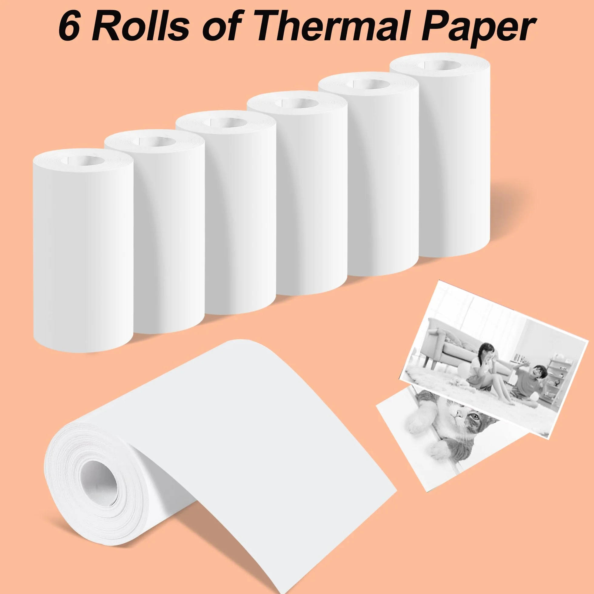 6 rolek papieru termicznego do drukarek termicznych dla dzieci, do natychmiastowych aparatów fotograficznych, 57 x 30 mm, papier termiczny – mini rolka papieru – przenośny papier termiczny do