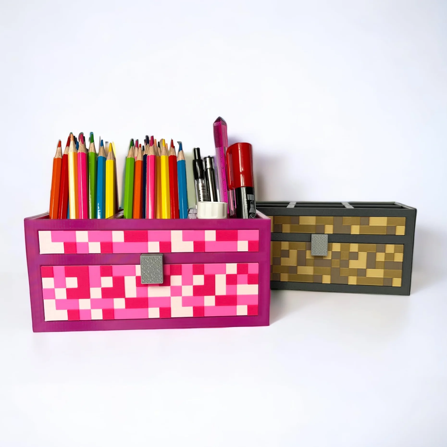 Organizer na kredki organizer na biurko dla dzieci przybornik w stylu minecraft pojemnik na długopisy (brązowy)
