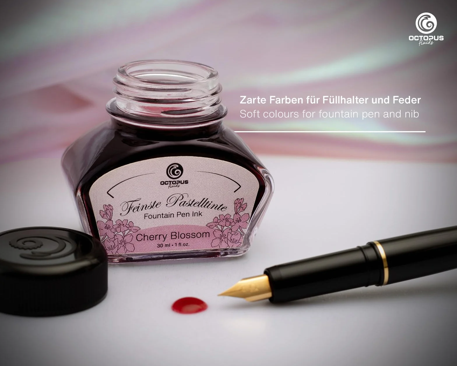 Atrament do piór wiecznych i szklanych piór pastelowych różowych "Cherry Blossom", 30 ml, atrament do kaligrafii