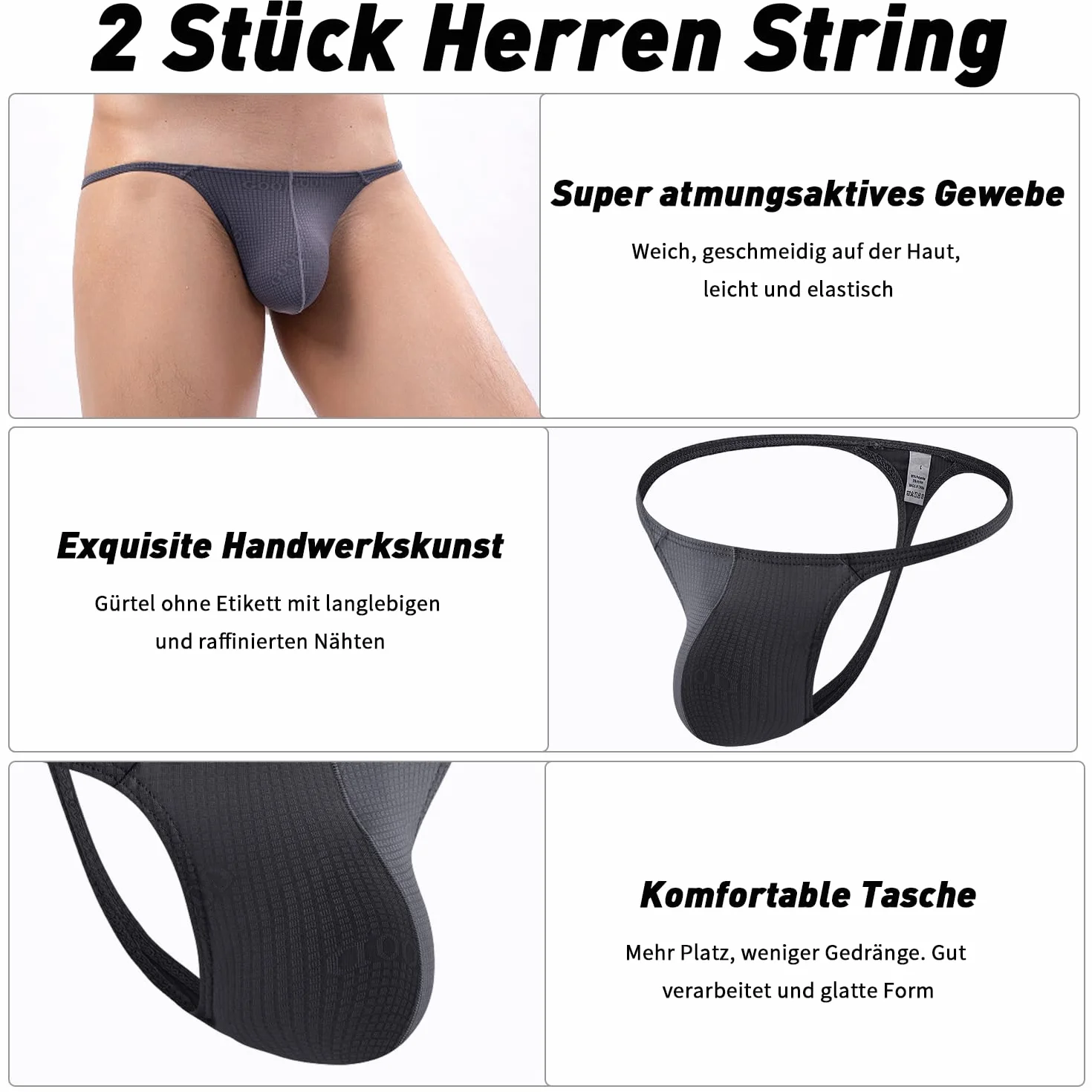 2 sztuki męskich stringów męskich, bielizna stringi, oddychające, niski stan, wygodne stringi dla mężczyzn, bielizna męska
