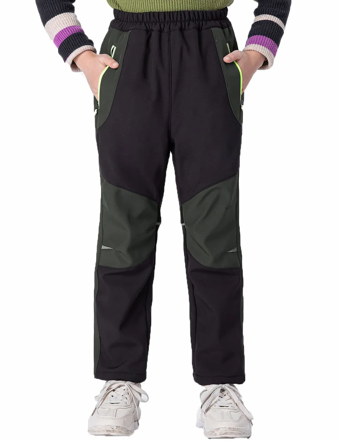 Echinodon Dziecięce spodnie softshell z odblaskiem, z podszewką, odporne na działanie wody, wiatroszczelne, oddychające, dla chłopców i dziewczynek