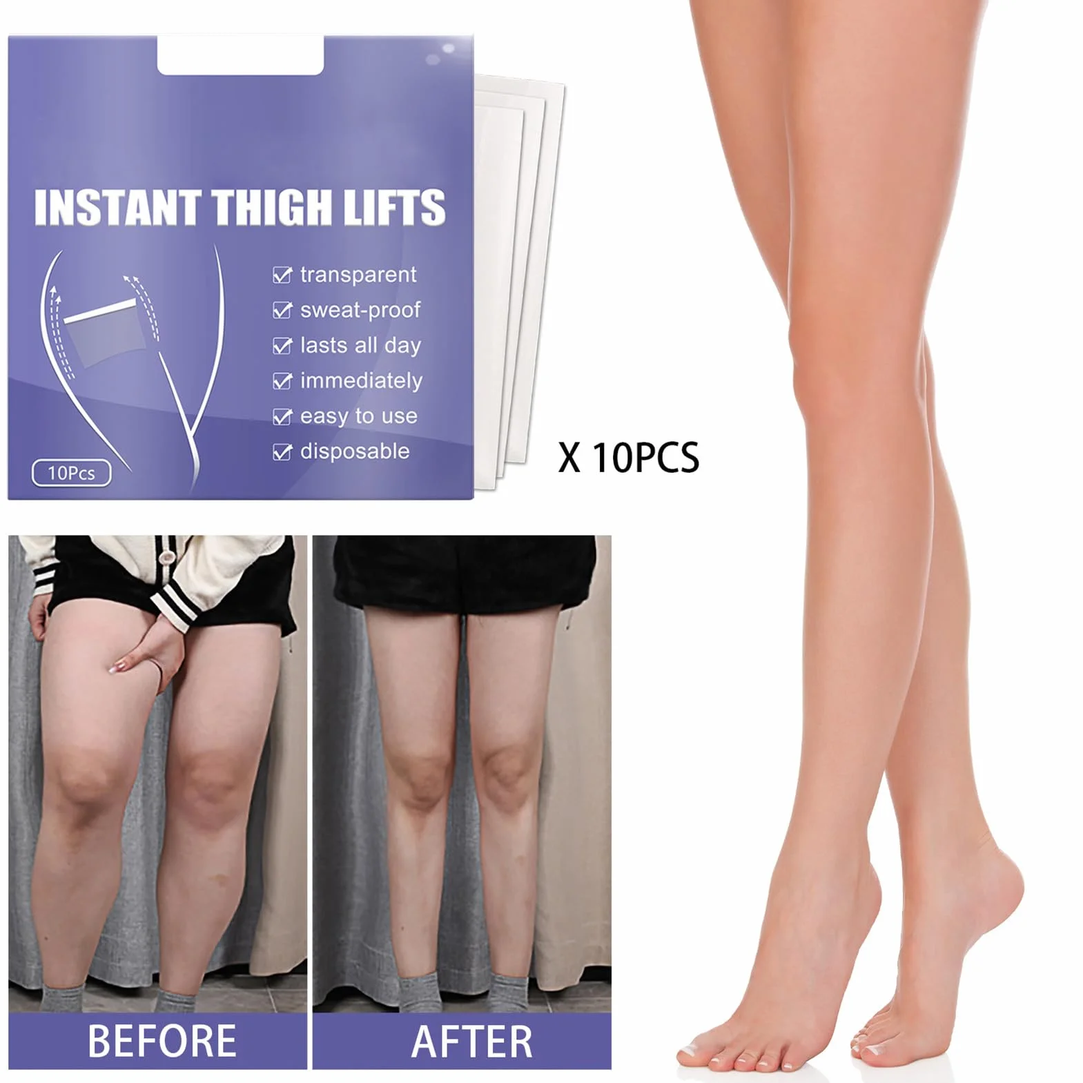 10 sztuk taśm do liftingu ud, natychmiastowe lifting antycellulitowy, anty-skręcające, niewidoczne naklejki do ujędrniania nóg, rozciągliwe, natychmiast zwiotczała skóra