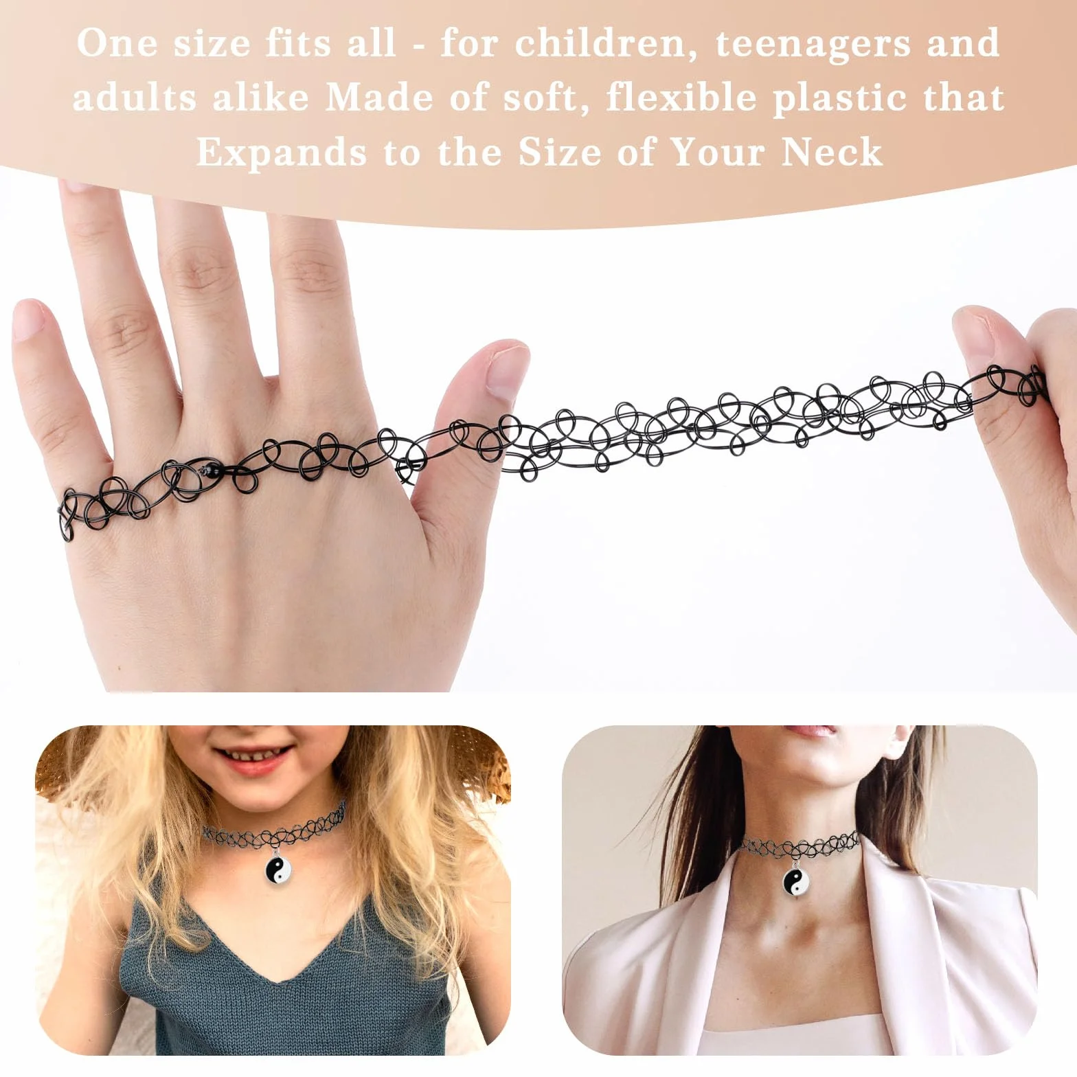 DIVINA VITAE Czarny tatuaż, choker, zestaw naszyjników dla kobiet, elastyczna biżuteria z henny, lata 90., choker, akcesoria dla kobiet, nastolatek, dzieci, czarny wisiorek, amulet na biżuterię,