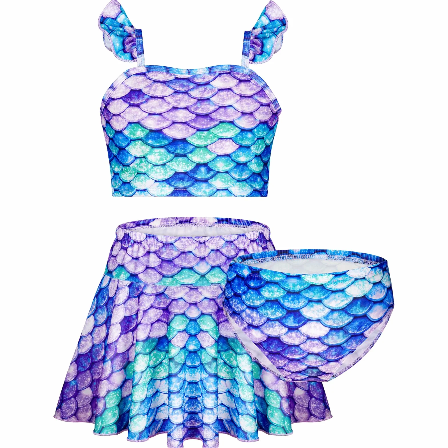 3-częściowy strój kąpielowy dla dziewczynek, dziewczęcy strój kąpielowy z falbankami, letni krótki top spódnica strój kąpielowy bikini, hawajski zestaw sportowy na plażę lato cosplay