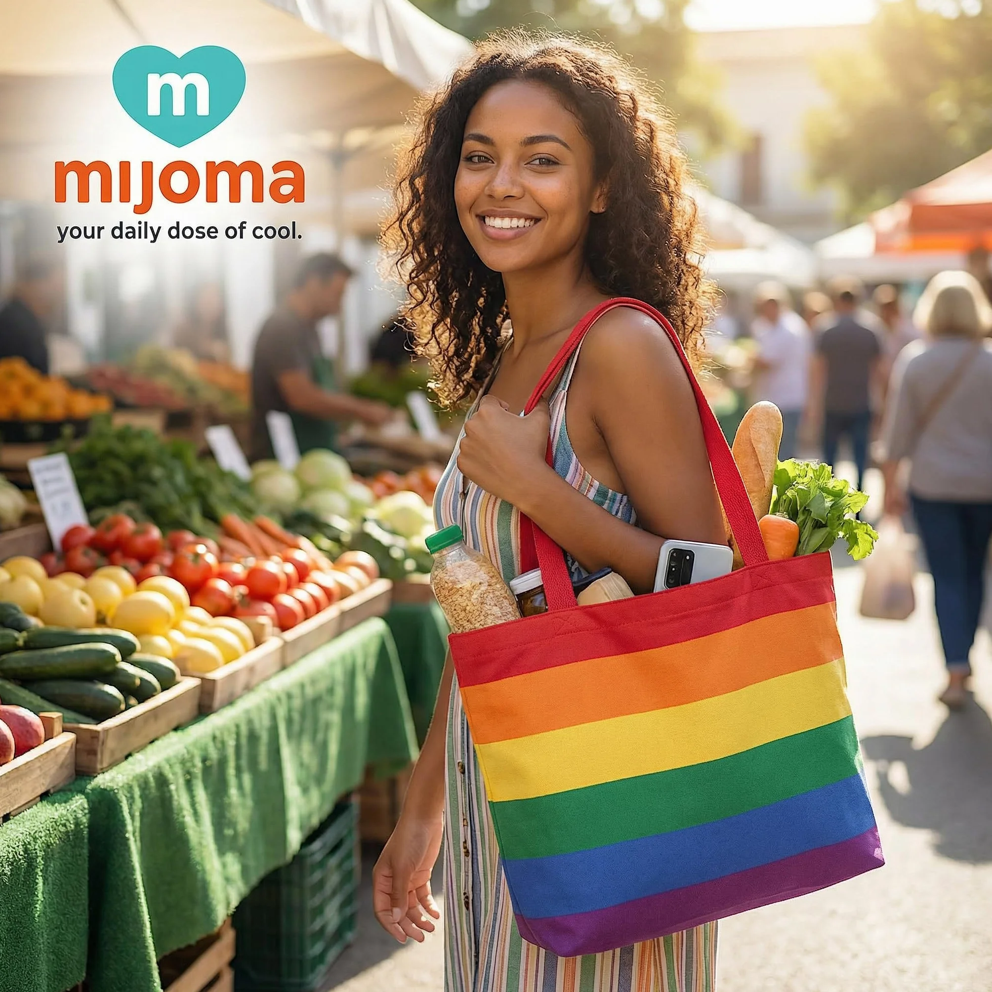 MIJOMA Worek bawełniany Pride: Shopping Bag w tęczowe paski, 35 x 40 cm, ze 100% bawełny, uniwersalna torba do noszenia na co dzień, T?czowe paski, ca. 35 x 40 cm