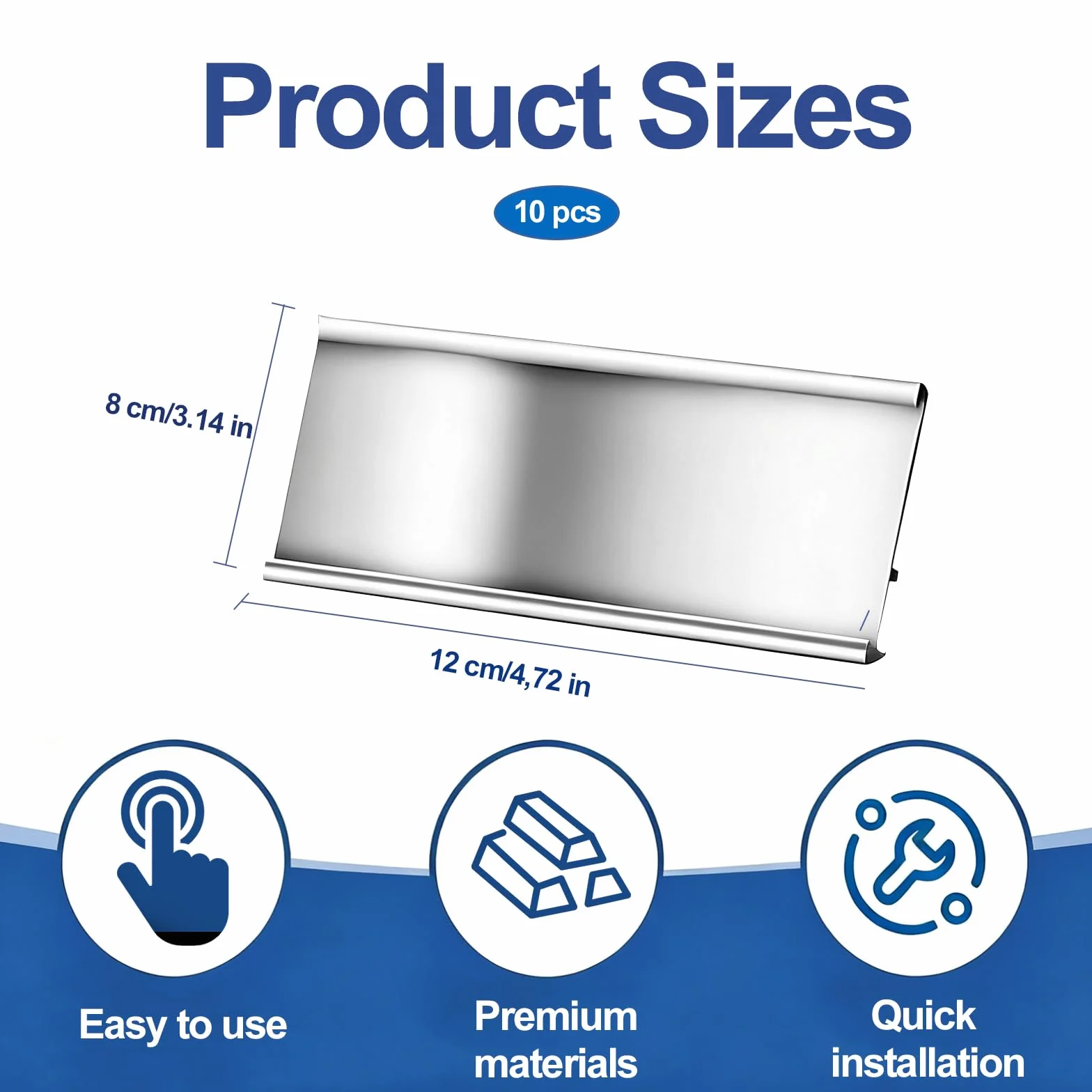 10 sztuk profesjonalnych magnetycznych tabliczek znamionowych, magnetyczne tabliczki na ubrania, aluminiowe tabliczki z podwójnym silnym magnesem, aluminiowe magnesy na ubrania, 12 x 8 x 2 cm (srebrny