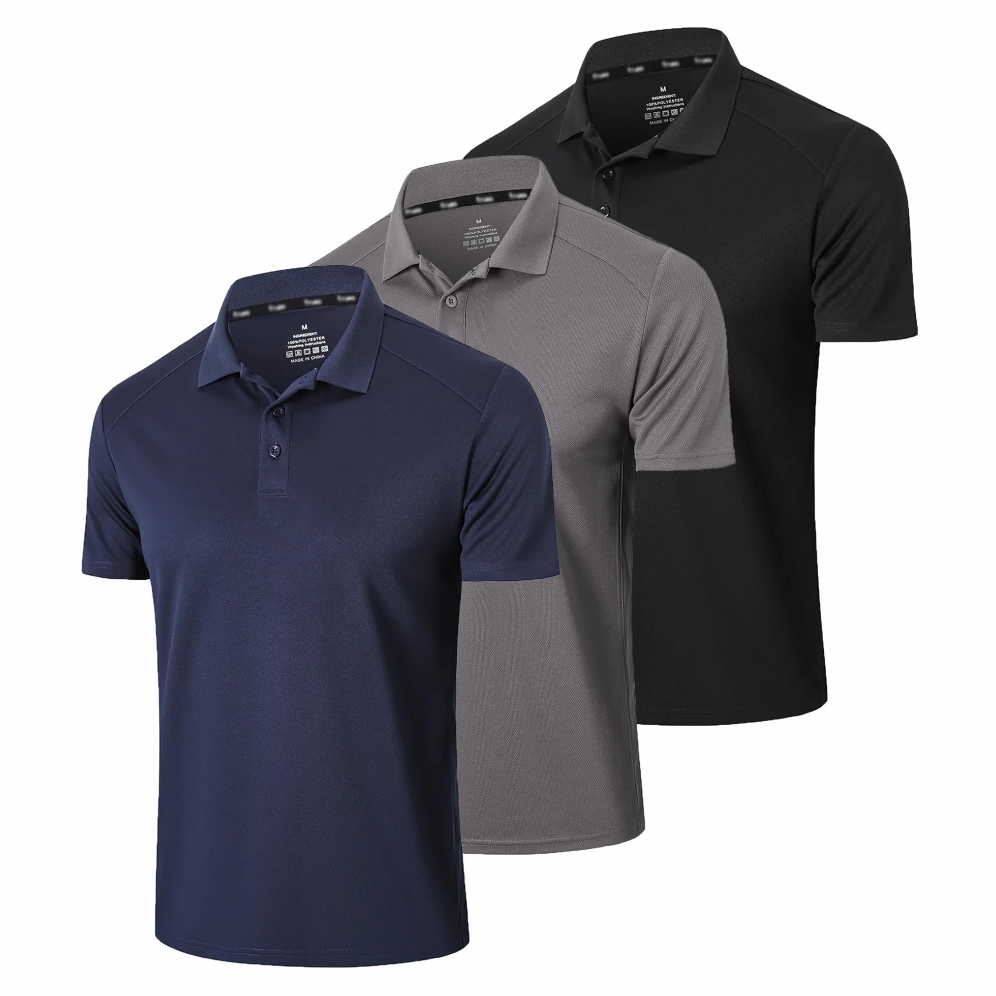 Gaiatiger 3-pak męskich koszulek polo z krótkim rękawem suche dopasowanie lekkie golf casualowe topy z kołnierzem oddychające odprowadzające wilgoć koszule robocze