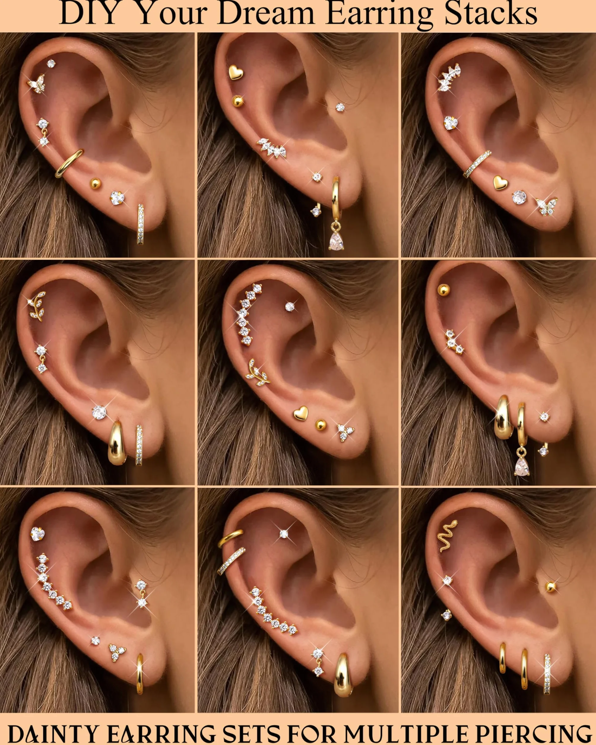 LOLIAS 20 szt. Helix Piercing biżuteria stal chirurgiczna tragus kolczyk płaski tył kolczyki dla kobiet piercing ucha Helix Stud Hoop kolczyki chrząstki kolczyki srebrne złote muszle stokrotka tragus