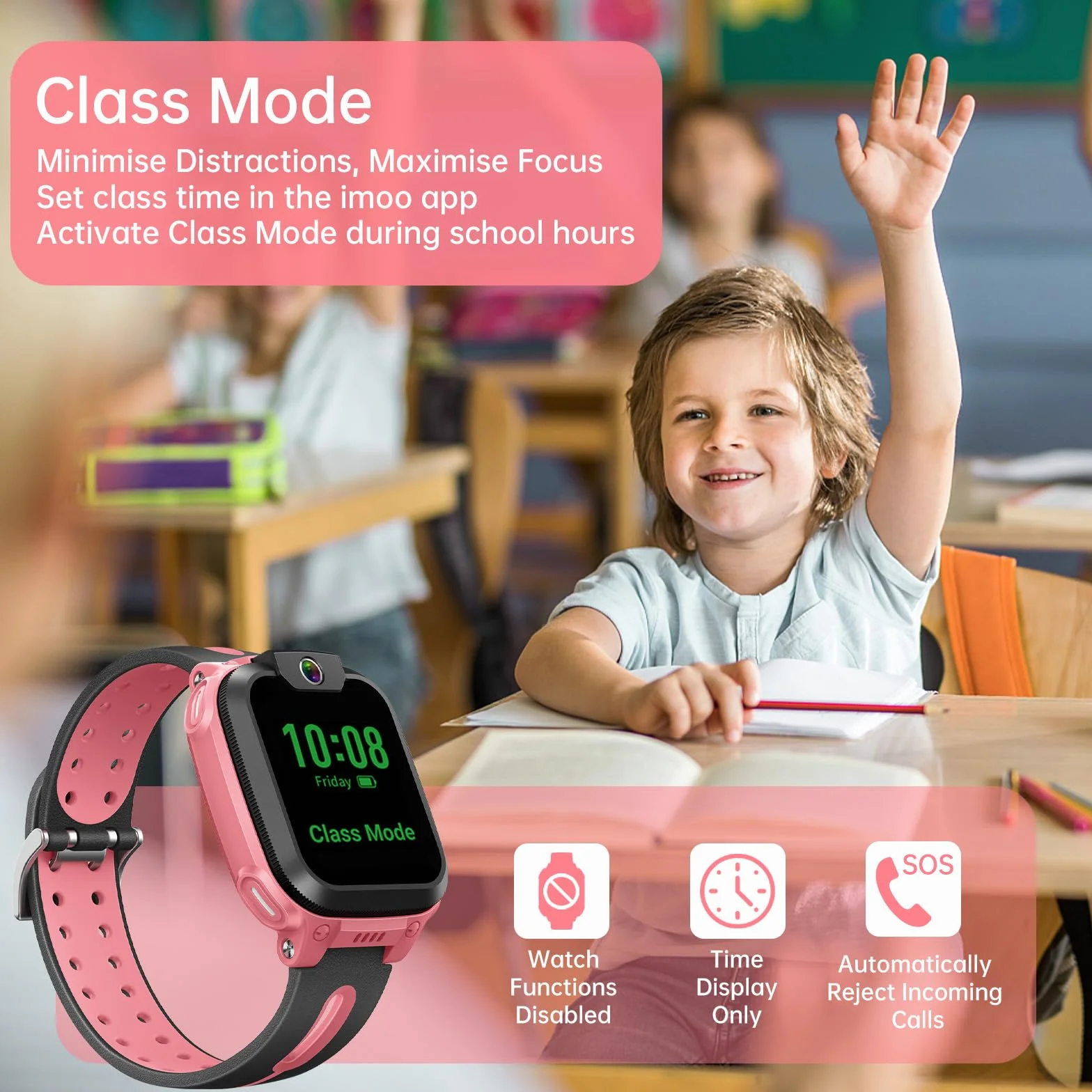 imoo Watch Phone Z1, Smartwatch dla dzieci z GPS z kartą SIM, Smartwatch dla dzieci z długotrwałym połączeniem wideo i telefonicznym, Wodoodporność IPX8 (Różowy)