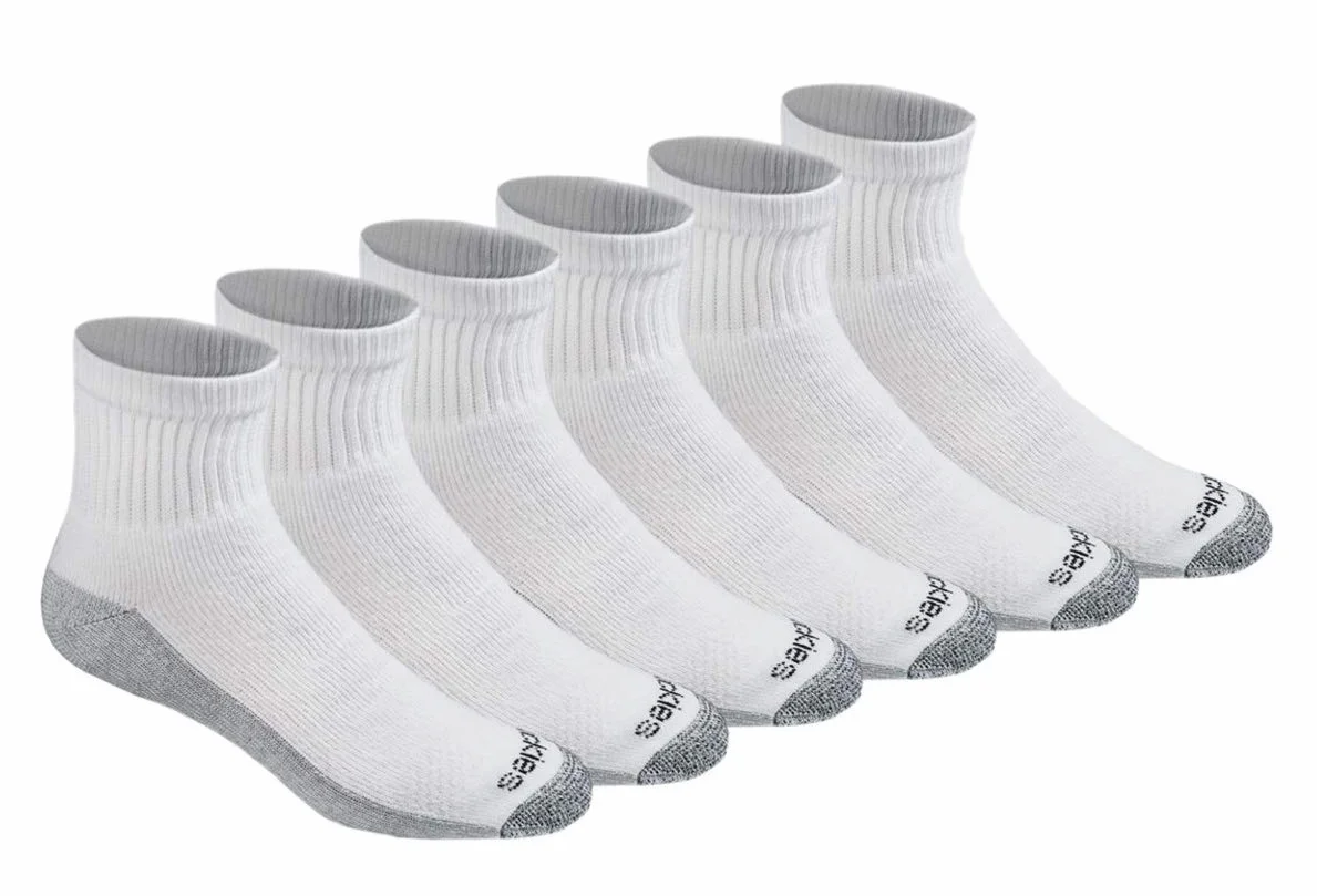 Dickies Dri-tech Moisture Control Quarter skarpety męskie, dostępne w rozmiarach M-XXL (6, 12, 18 par), Biały (6 par), Large