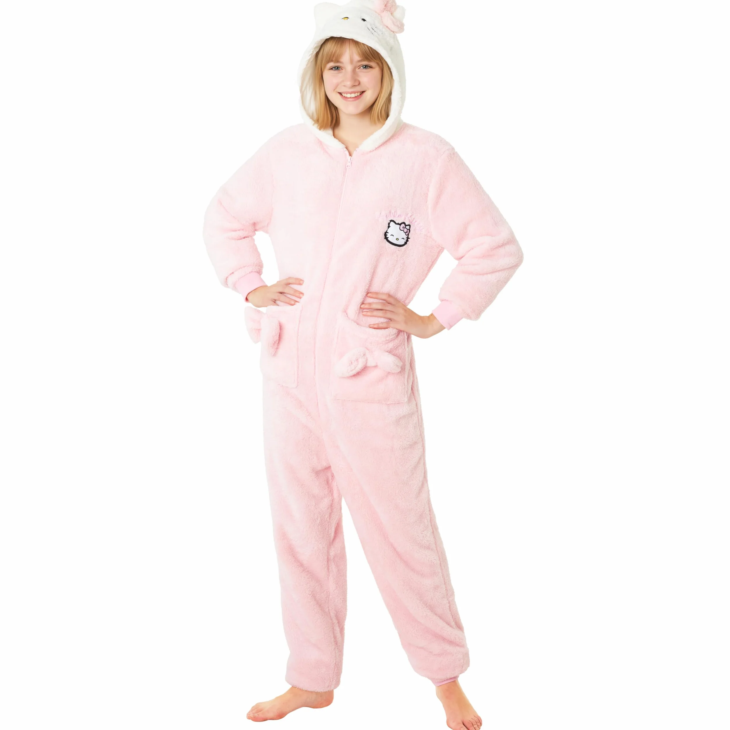 Hello Kitty Sanrio jednoczęściowa piżama dla dziewcząt, nastolatków, kawaii, odzież wypoczynkowa, zapinana na zamek, kombinezon piżamowy, prezenty dla dziewcząt